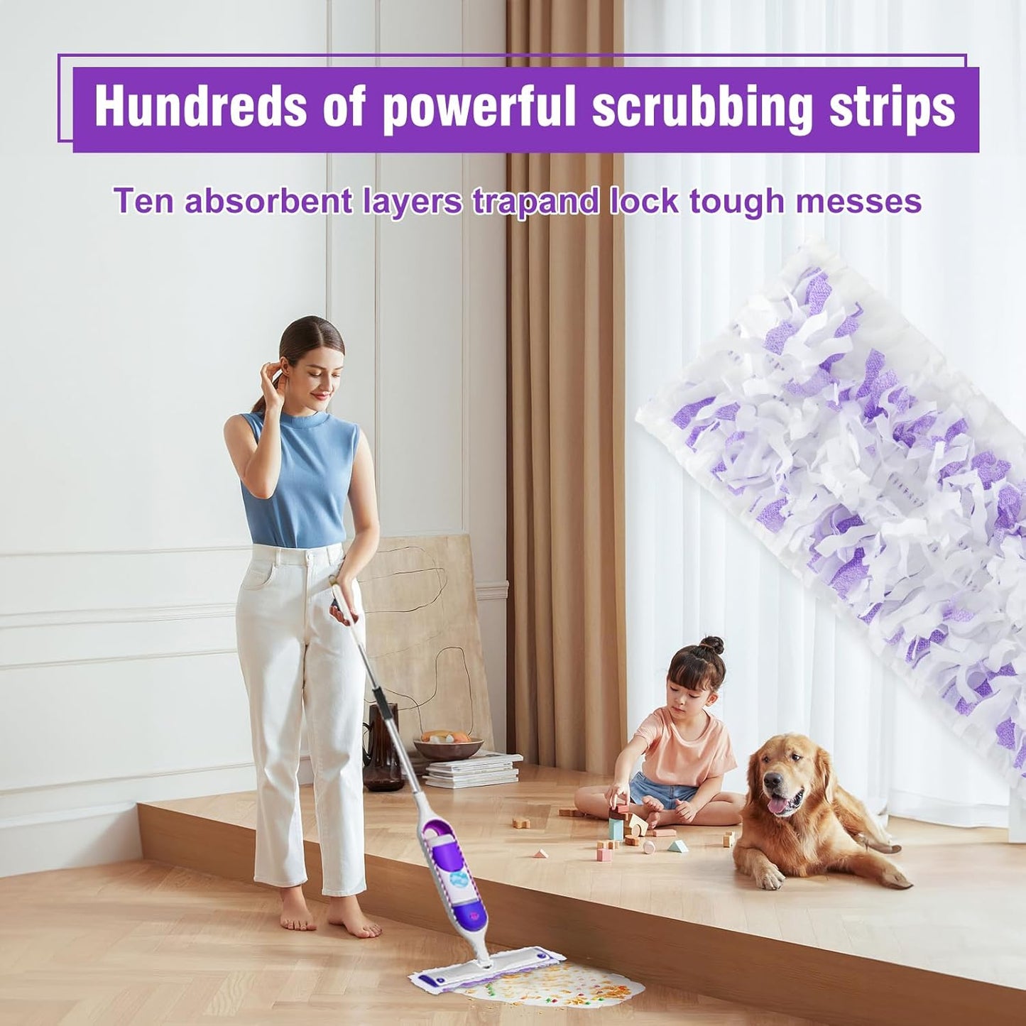 40 Pack Power Mop Refills for Swiffer Power Mop，Unscented&Thickened Multi-Surface and Wood Spray Mops for Floor Cleaning
