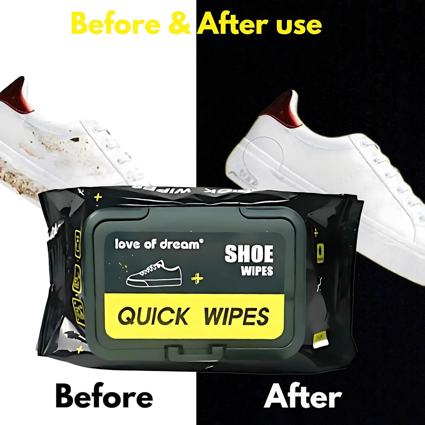 Shoe Wipes – 2 Pack (60 Count) Disposable, Pre-Moistened Sneaker & Shoe Cleaning Wipes – Travel-Ready, Portable – Removes Dirt, Scuffs & Stains from Leather, Fabric, Rubber, and More