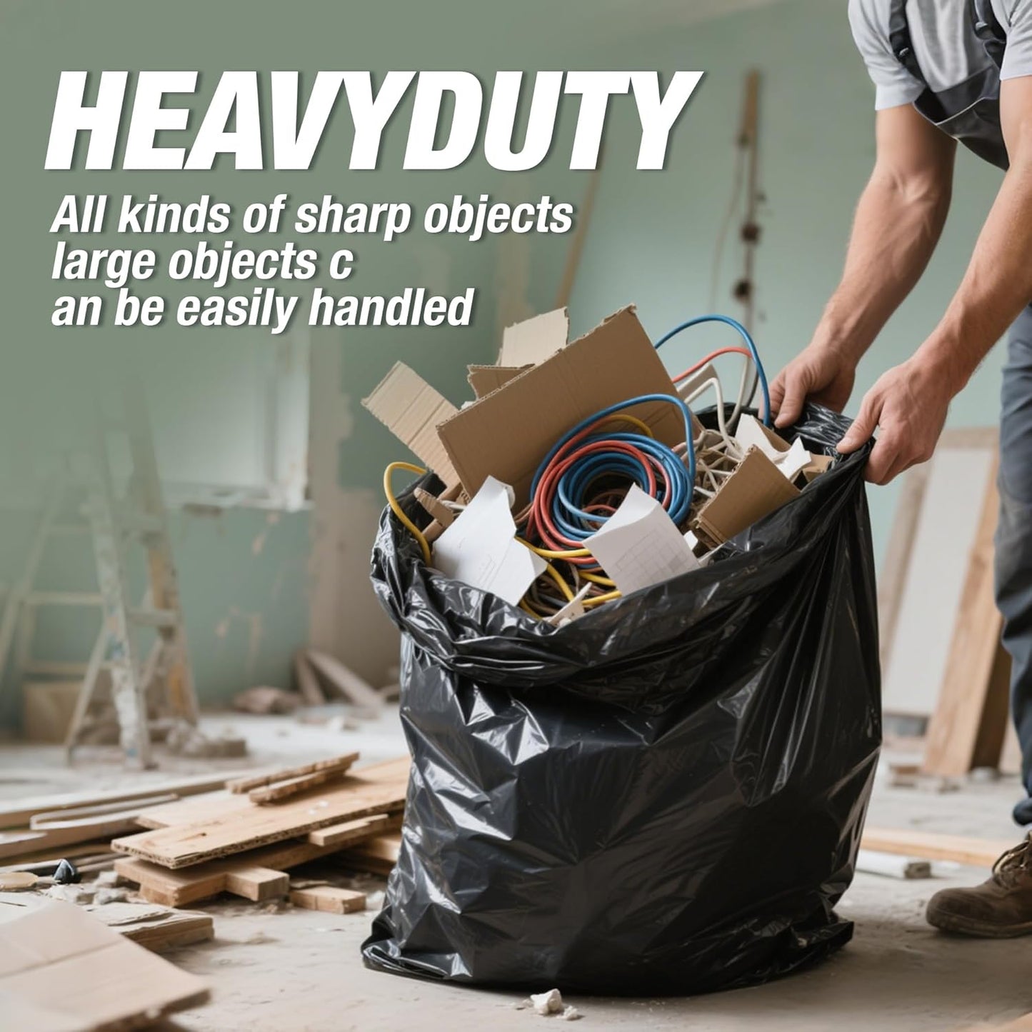 Heavy Duty Contractor Trash Bags 30-33 Gallon 50 Count, 1.5 Mil Extra Thick, Strong Black Garbage Bags, Leakproof Star Seal for Construction, Yard, Demolition Debris