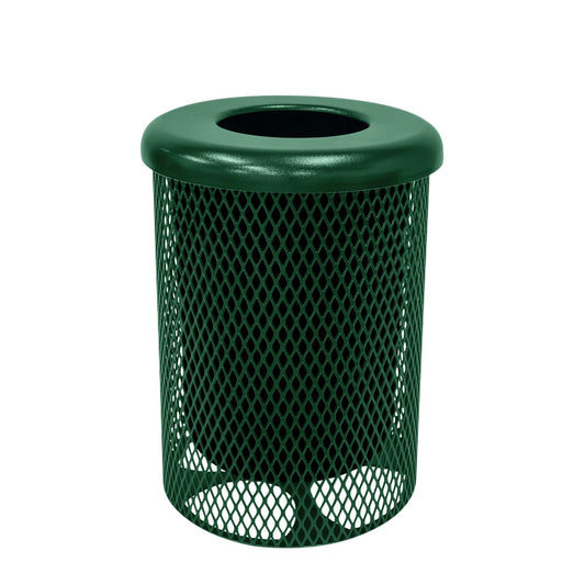 COATEDOUTDOORFURNITURE RFT-GRN Heavy Duty 32 Gallon Round Trash Receptacle, Liner Included, Green with Black Flat Top, Made in America