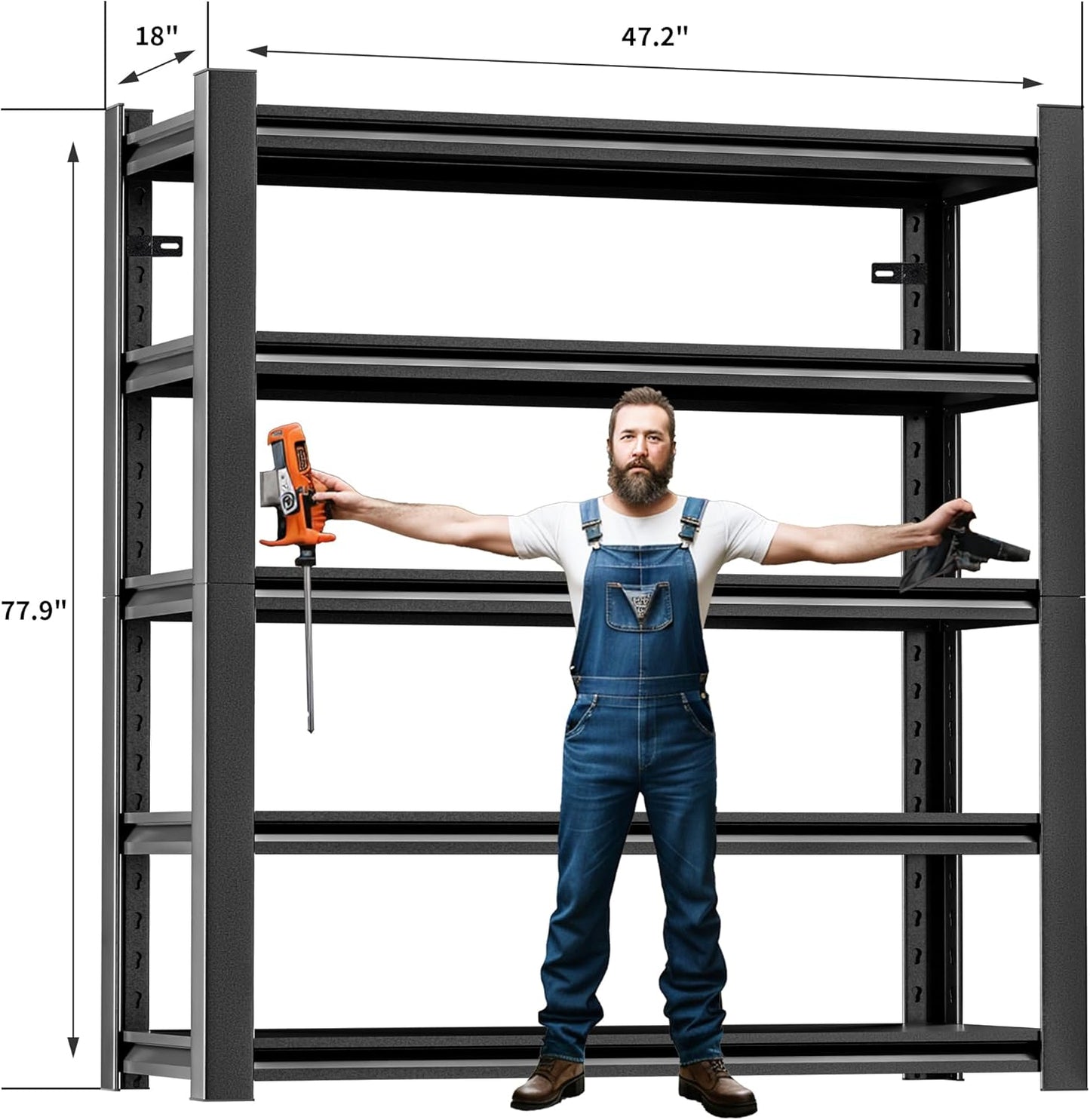 78" H 47.2" Wide 3 Pieces Garage Shelving, Thickened Heavy Duty Metal Adjustable Shelves, Storage Rack, Industrial Tool Shelf for Basement Metro