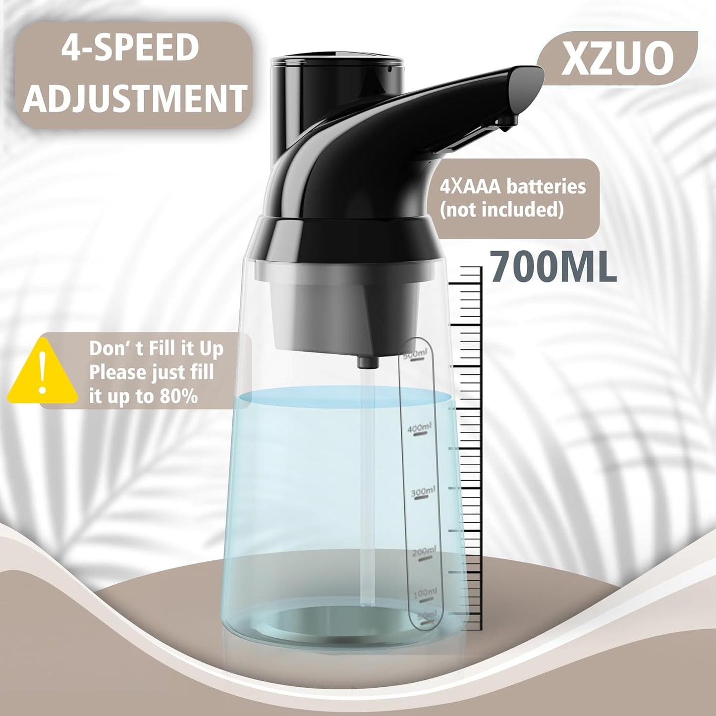 Automatic Soap Dispenser Touchless, 23.7 oz/ 700 ml, Low Battery Liquid Soap Bottle with Motion Sensor for Bathroom & Kitchen (Black-Battery)
