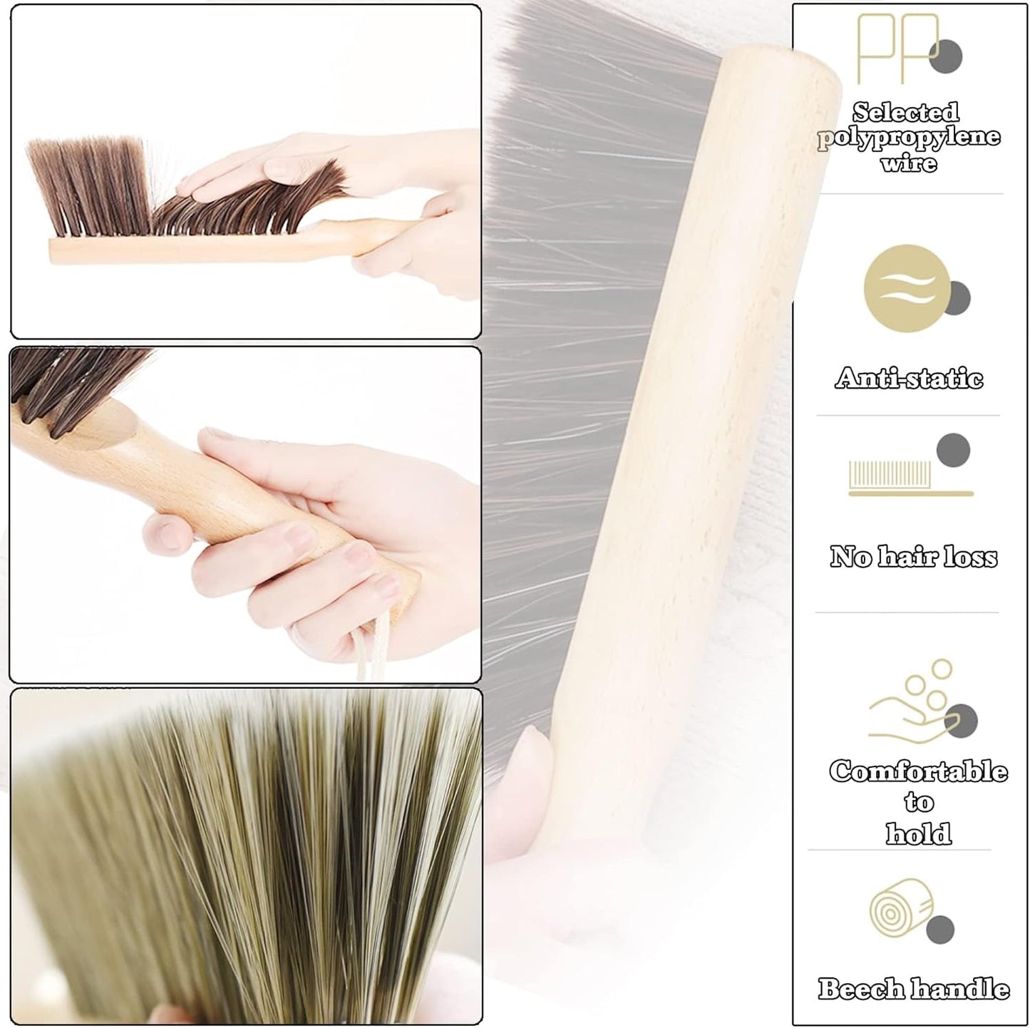 6Pcs Hand Broom Brush Beech Wood,Dust Brush,Duster for Counter,12inch Foxtail Bench Brush, Round Handle Handheld Brushes,5 Rows Soft Bristles for Bed,Shop Table,Woodworking Cleaning,Car,Sofa