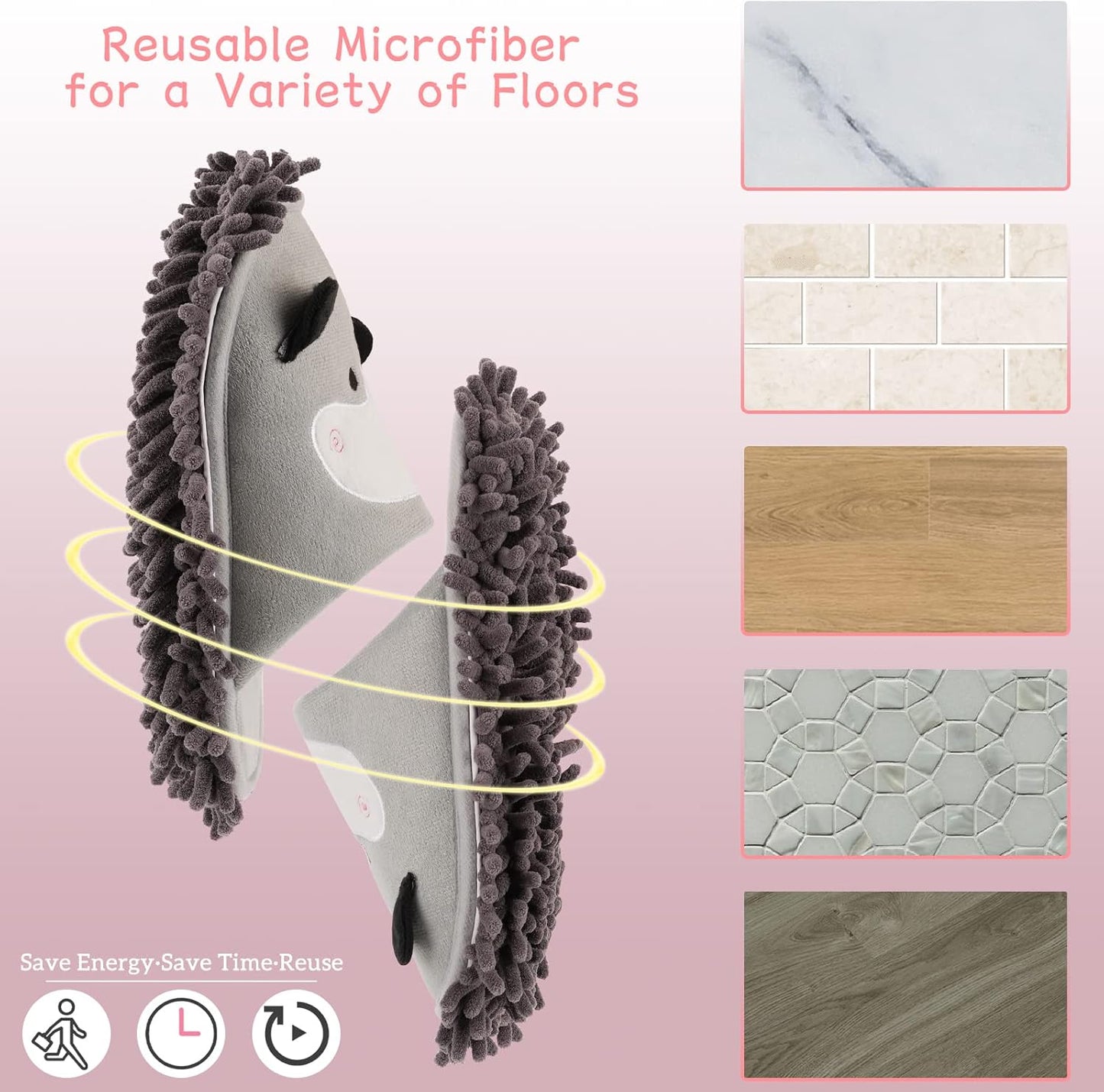 Cartoon Dog Mop Slippers Microfiber Clean Dusting Slippers Detachable Mopping Shoes for Office Home Room (Gray)