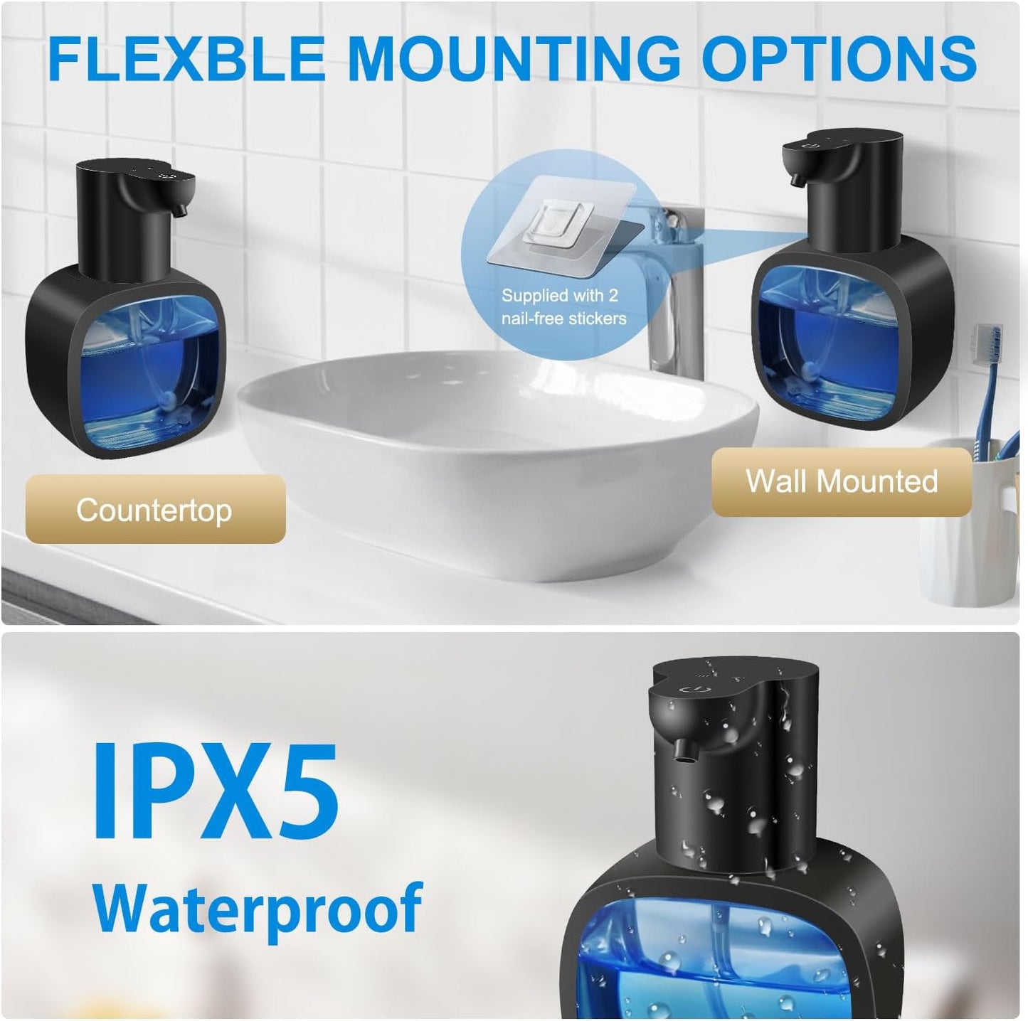 Automatic Liquid Soap Dispenser with 500ml /17oz Capacity, Touchless Soap Dispenser with 4 Level Adjustable, Rechargeable, Wall-Mounted, Waterproof for Kitchen, Bathroom, Hotel, Restaurant