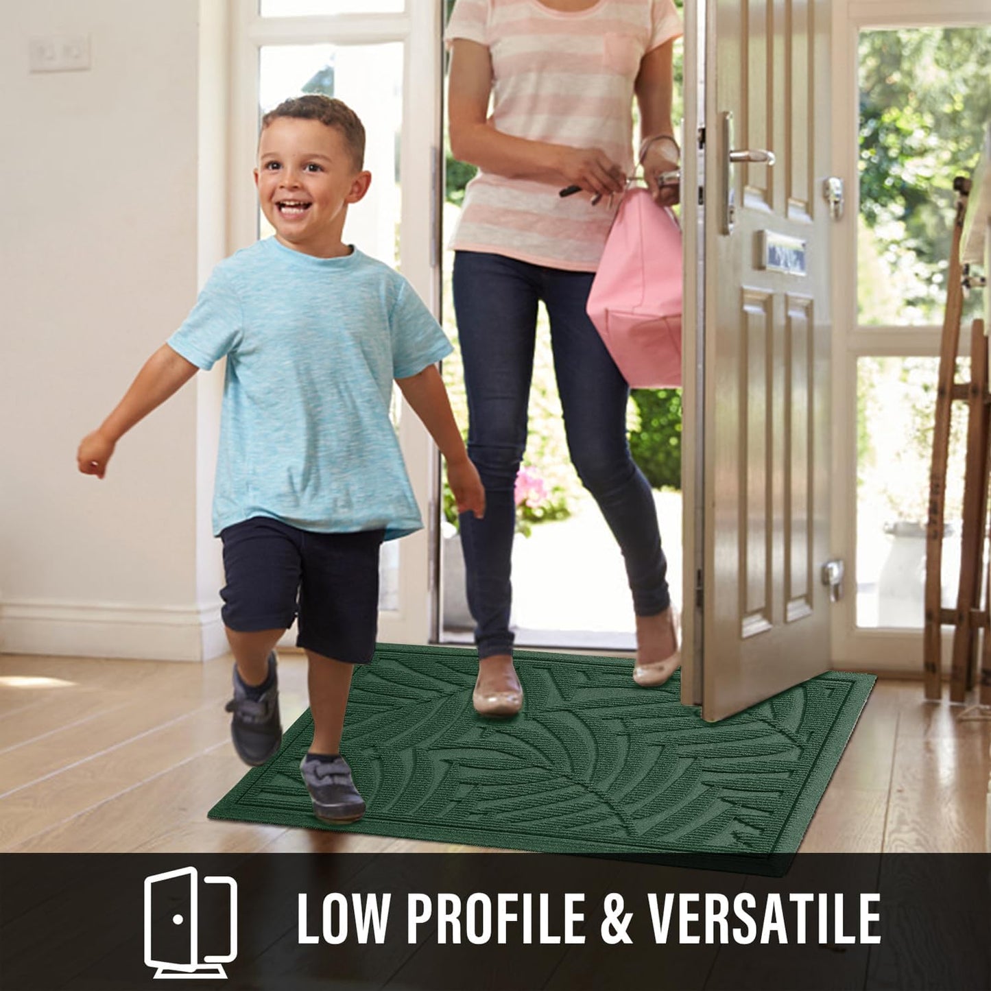 Front Door Mat, Absorbent Resist Dirt Welcome Door Mat Indoor Outdoor, Waterproof Doormat, Sturdy Non Slip Backing, Fade Resistant, Low Profile Entry Mat for Entryway, 36×24, Green