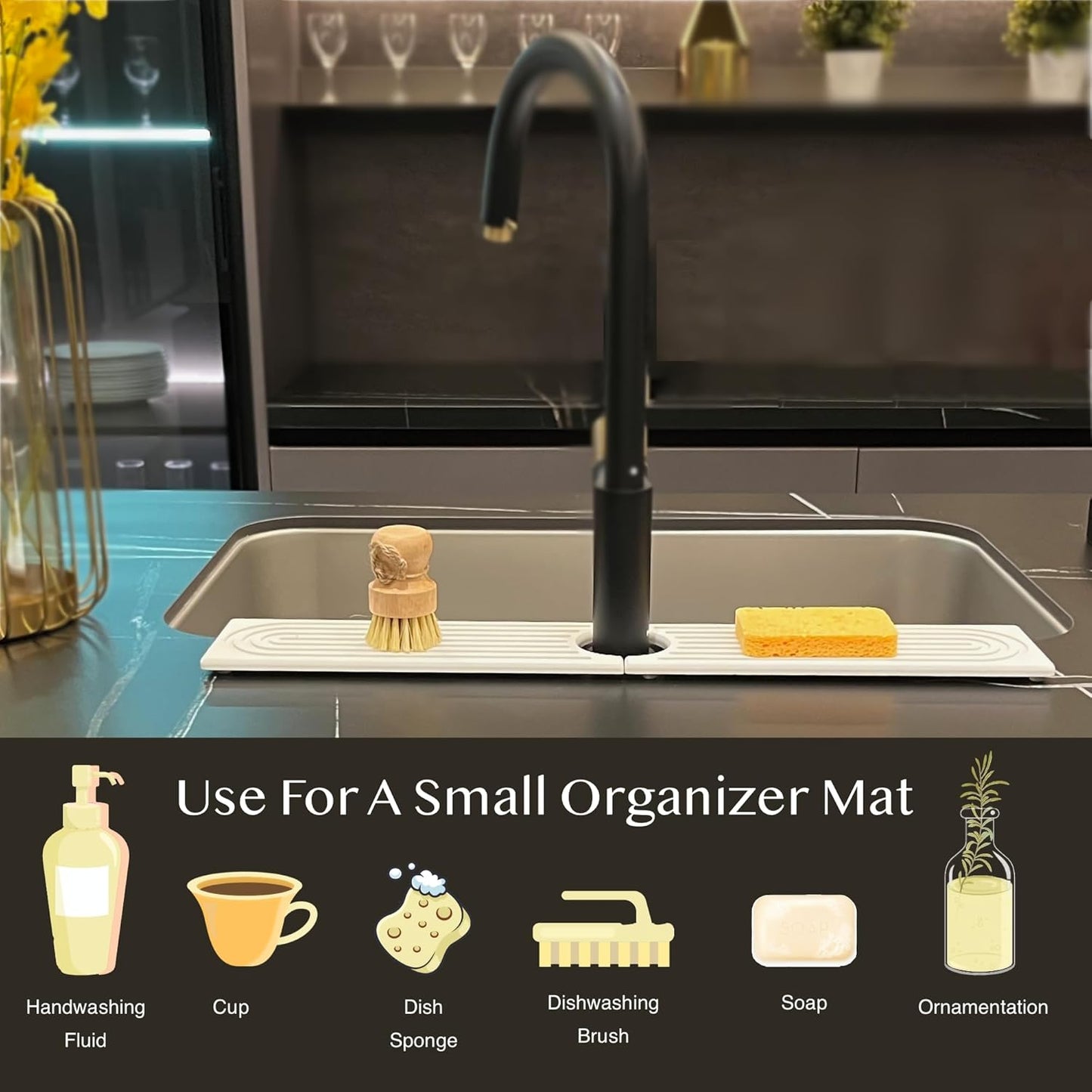Kitchen Sink Faucet Mat - Water Absorbing Stone Drying Tray(WHITE) 23.6"