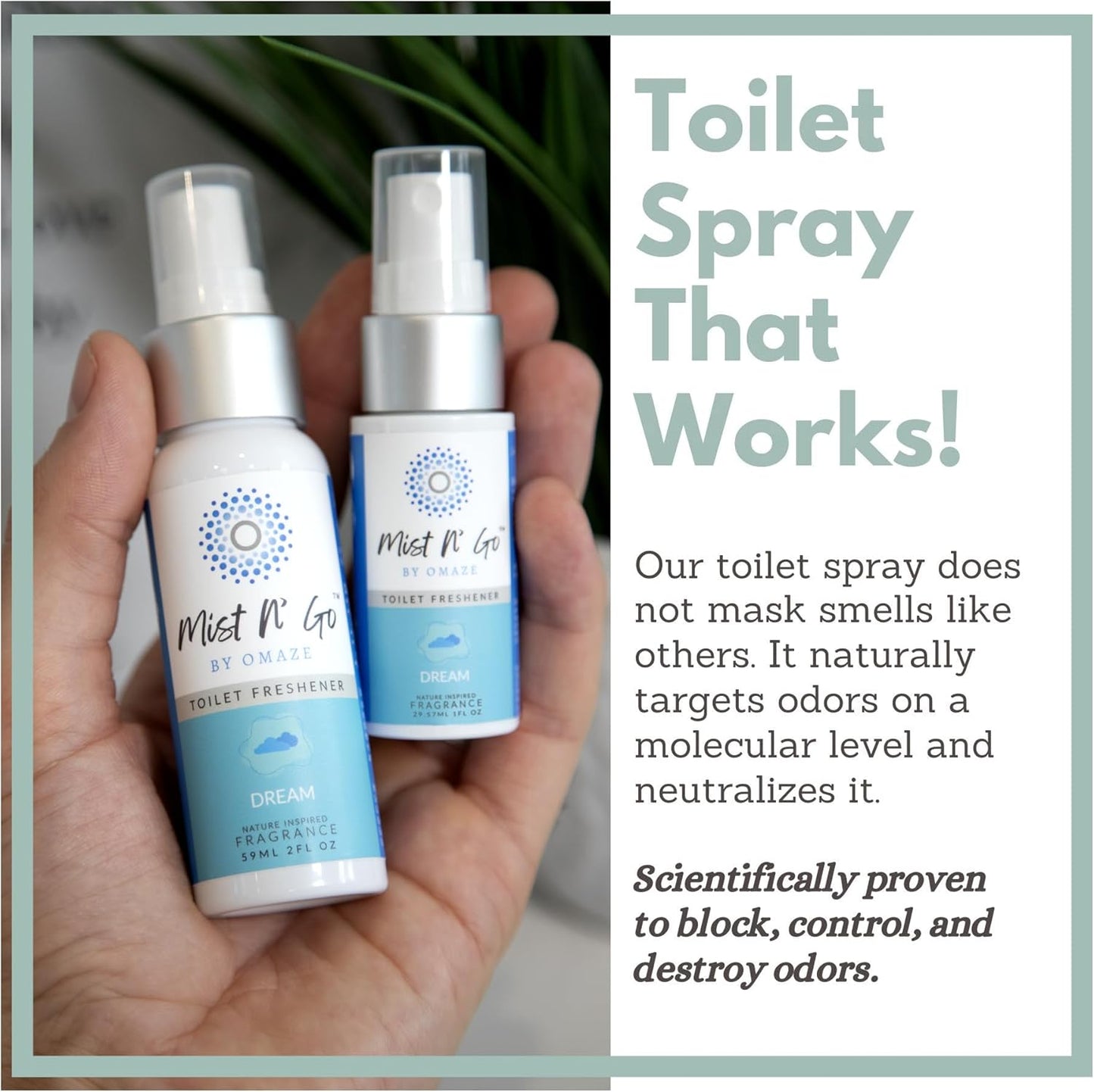 Mist N’ Go by Omaze Travel Bathroom Spray for Toilet Spray Odor Eliminator - Travel Toilet Spray for Bathroom Air Freshener Spray for Bathroom Deodorizer - Dream Travel Size (1oz x1)