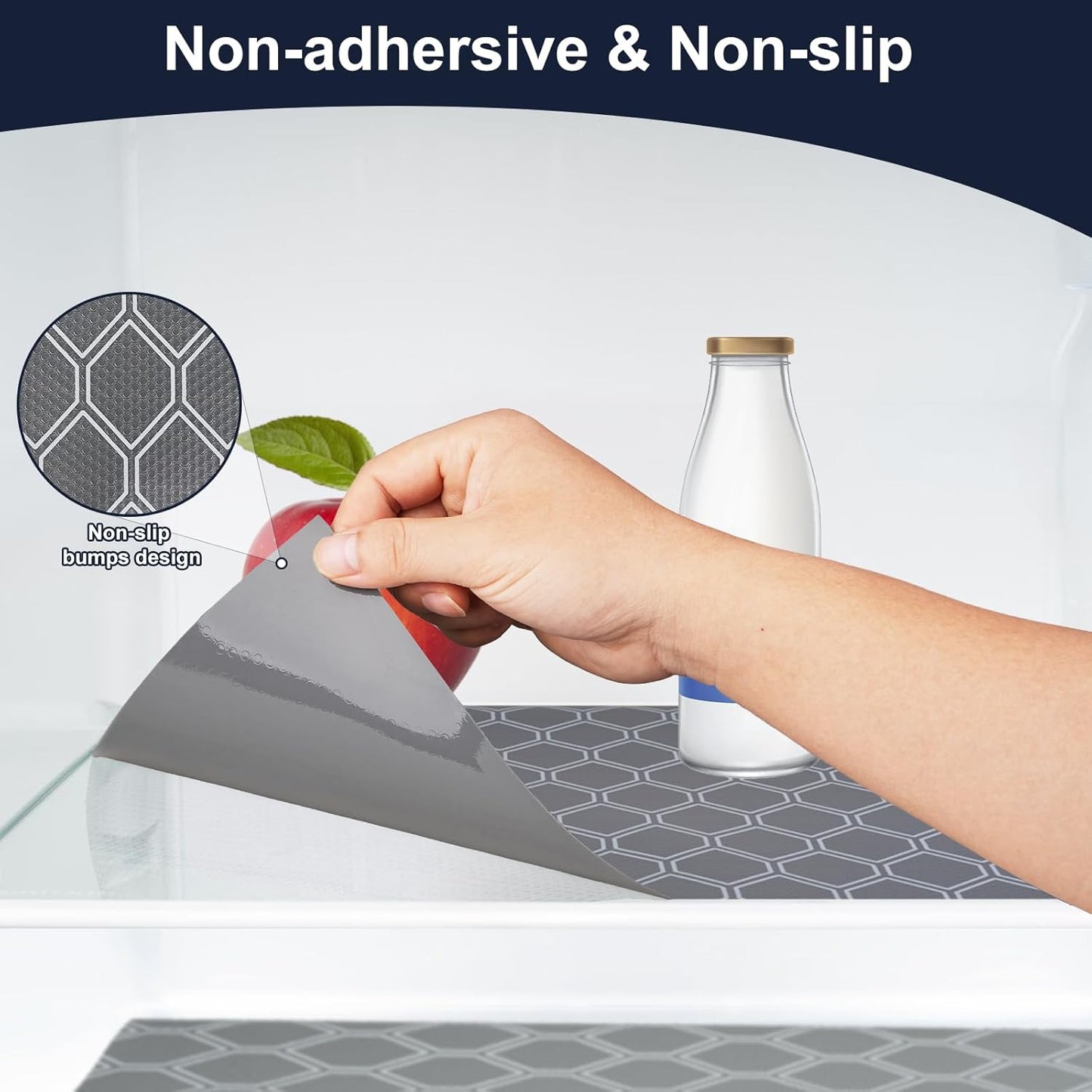 Non Adhesive Shelf Liner, Waterproof Drawer Liners for Kitchen Cabinet Refrigerator, No Slip Bathroom Sink Liners, Cupboard Fridge Liner EVA Place Mat Roll -17.5" x 118" Grey