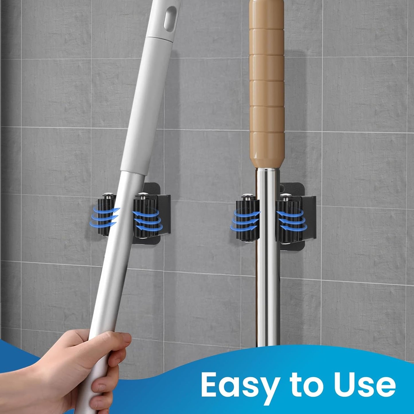 Broom Holder Wall Mount, 24PCS Broom Hanger Wall Mount, Stainless Steel Heavy Duty Mop Holder Broom Mop Hanger Wall with Screws, Garden Outdoor Tool Organizer Rack Broom Hanger (Black)