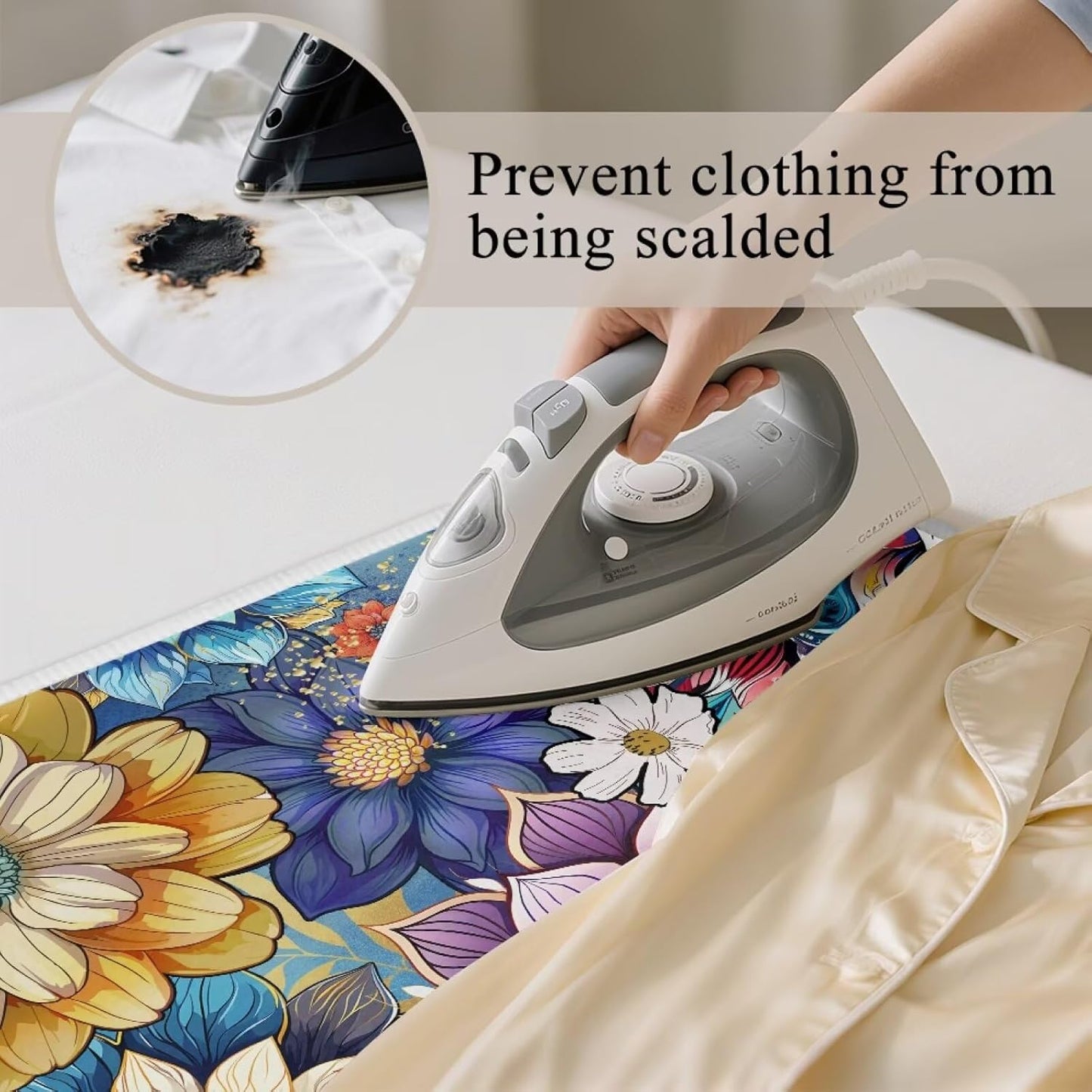Ironing Mat Boho Flower Portable Ironing Pad Blanket for Table Top Heat Resistance Travel Small 32 x 16 Inch Foldable Lightweight Iron Mats for Washer and Dryer