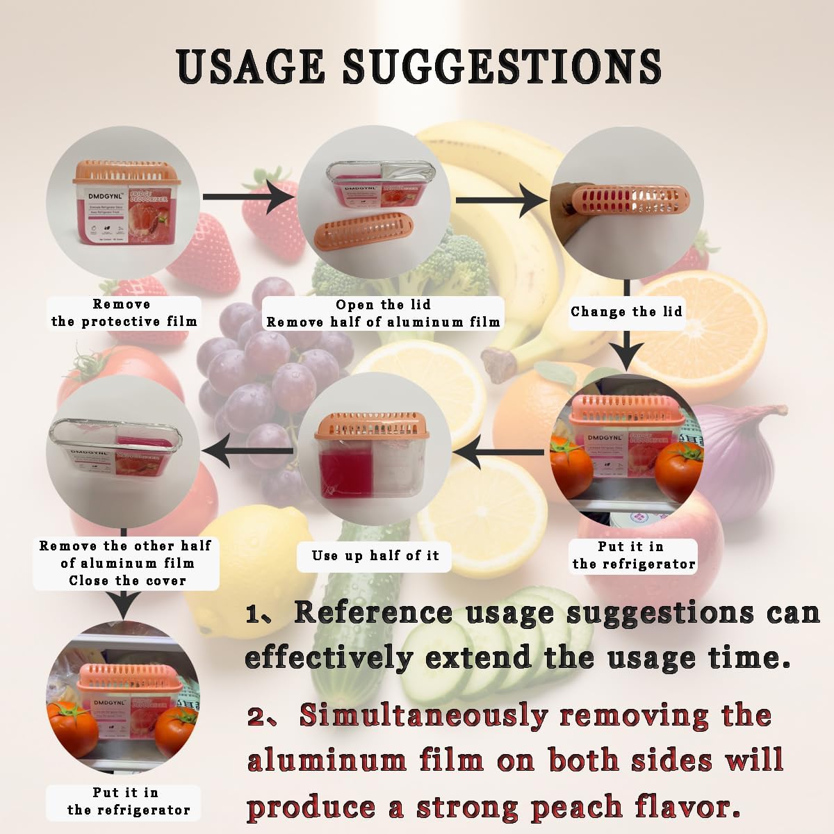 Fridge Deodorizer, Refrigerator Deodorizer More Effective Than Baking Soda, Natural Gel Refrigerator Odor Eliminator for Refrigerator Freezer and Freezer Compartments (2 Pcs/Peach Flavor)