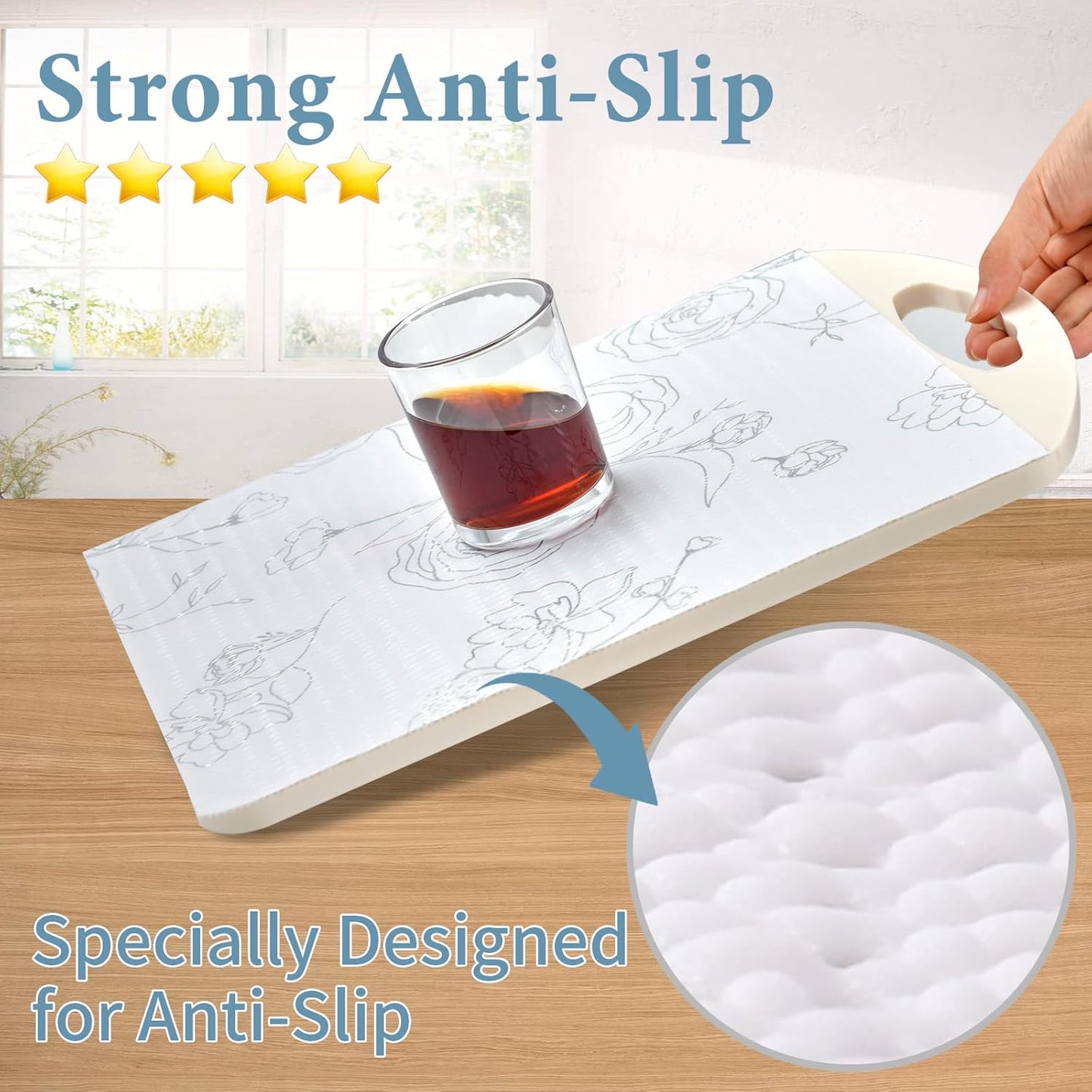 Shelf Liners for Kitchen Cabinets 12in x 20FT Non Adhesive Drawer Liner Sliver Floral Thickened Shelf Liner Paper Strong Non-Slip Easy to Clean for Tool Box Refrigerator with Knife and Tape Measure