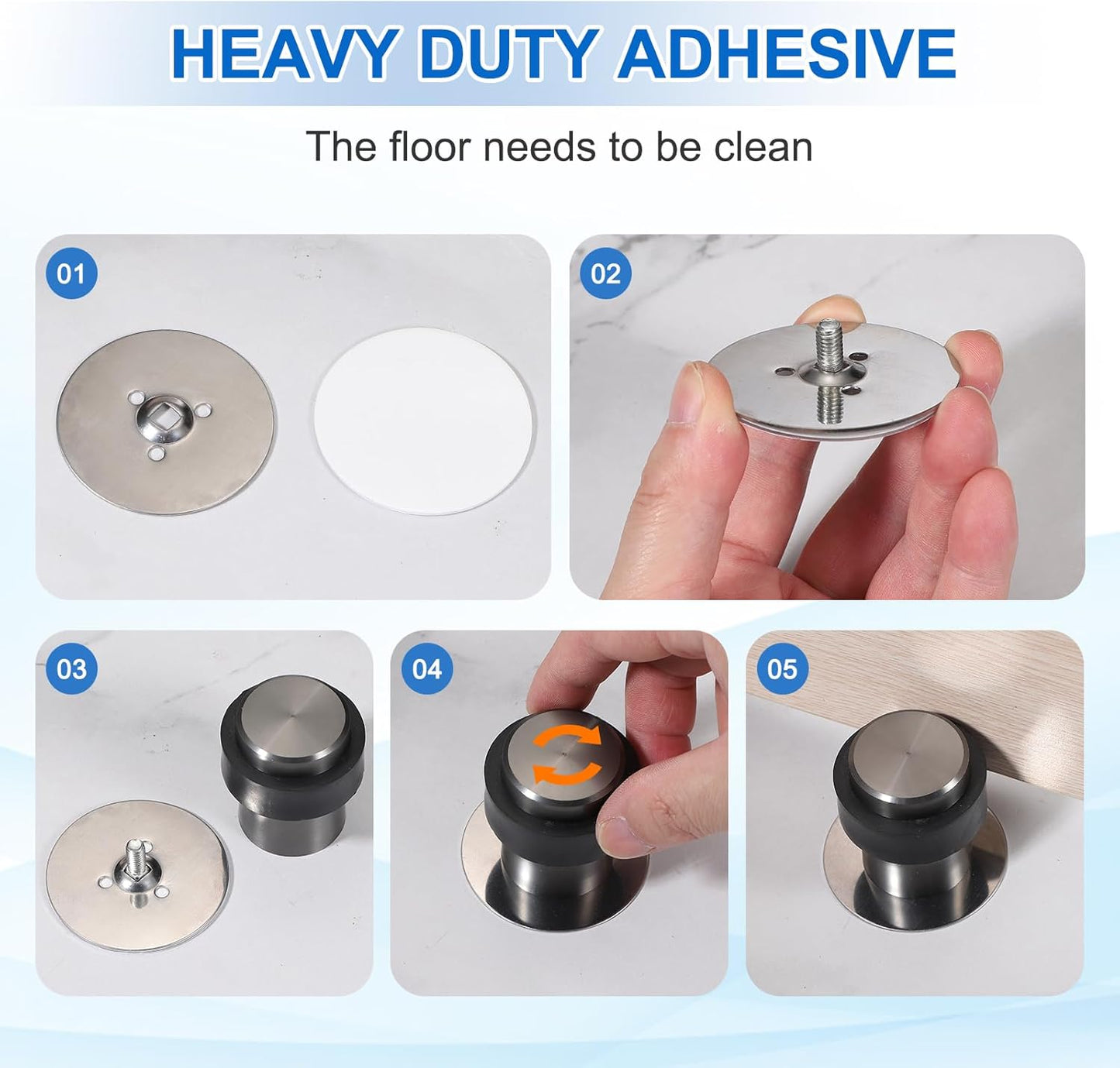 PATIKIL 3Set Round Door Stoppers, 60mm Stainless Steel Door Stop Doorstop Wedge Metal Cylinder Self Adhesive with Screw for Bottom of Door Floor Inside, Black