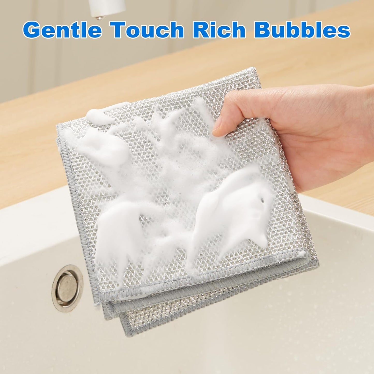 JOYMOOP Dual-Sided Silver Microfiber Cleaning Cloth, Reusable Non-Scratch Dishwashing Rag, Multipurpose Scrubbing Pads for Kitchen, Glass, Stainless Steel