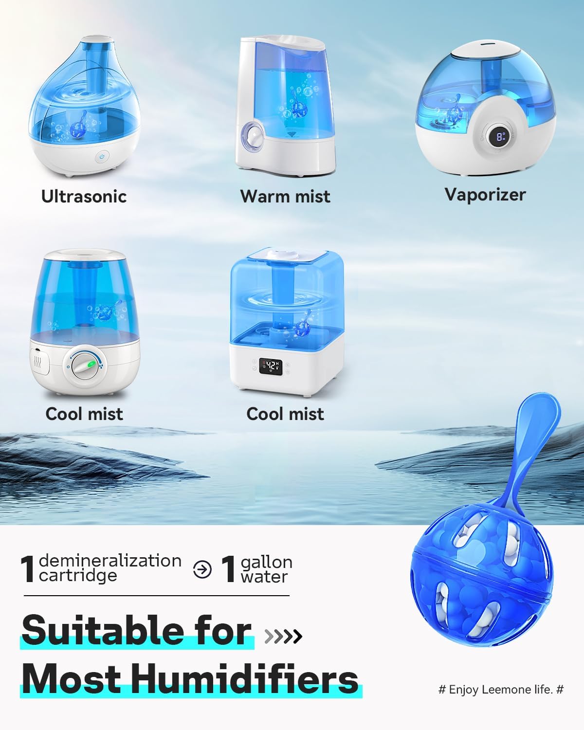 Leemone Humidifier Cleaner 20 Pack, Demineralization Cleaning Ball, Works in All humidifiers and Fish Tanks, Purifies Water, Prevents Hard Water Build-Up, Reduces Scale