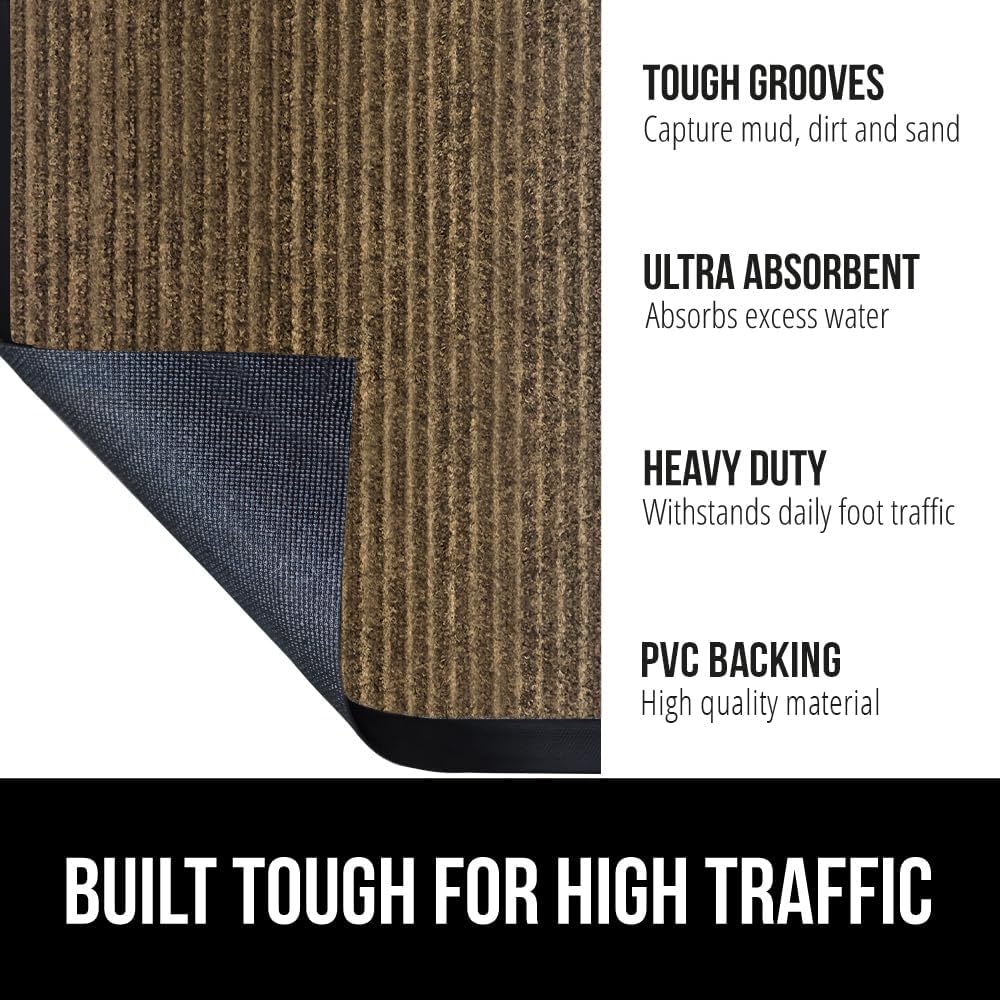 GORILLA GRIP Traffic Guard Door Mat, 2 Pack, Heavy Duty Waterproof Doormat, Commercial Office Space Welcome Mats, Stain and Fade Resistant, Low Profile, Strong Rubber Backing, 29x17, Brown