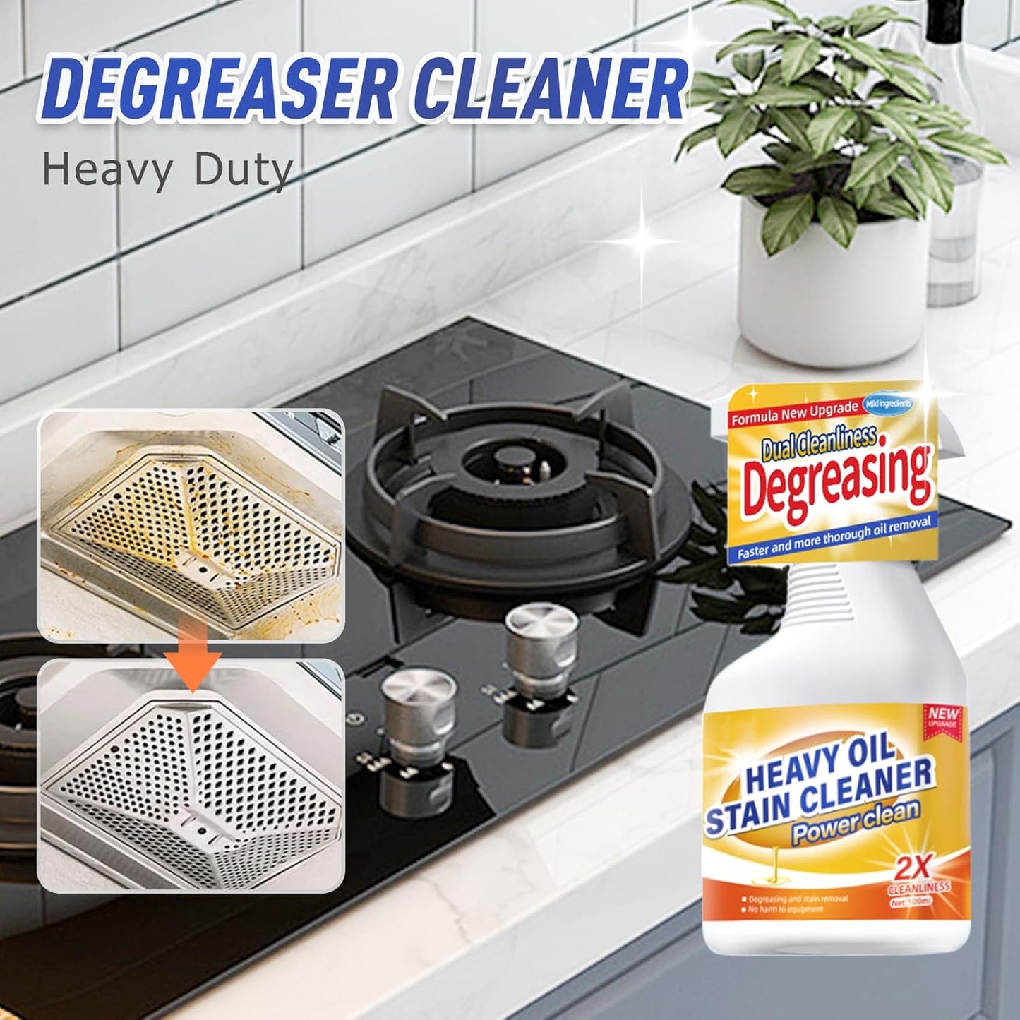 Kitchen Heavy Oil Cleaner, 2025 Newly Upgraded Heavy Duty Oil Stain Remover, 500 ML Multipurpose Cleaner Spray, Kitchen Degreaser Spray for Stovetops, Ovens, Range Hoods (3)