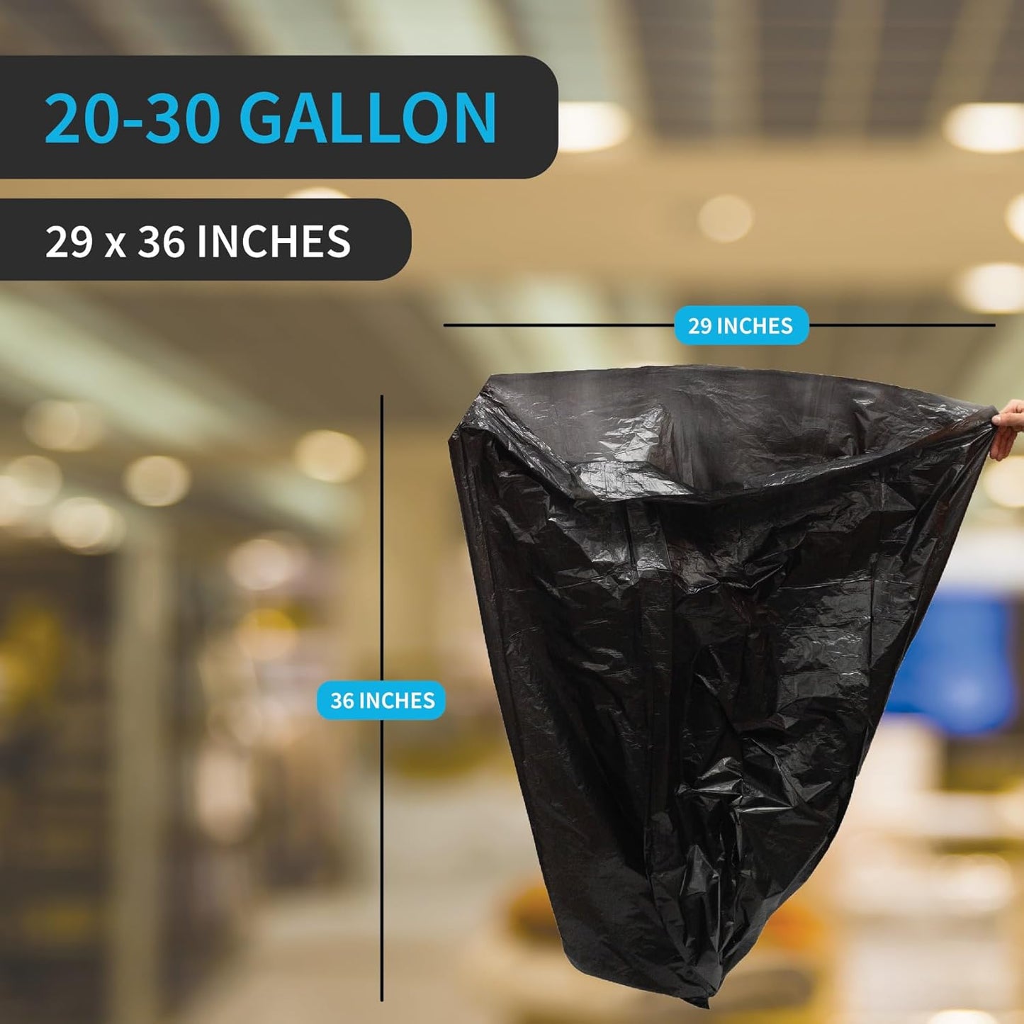 Black Trash Bag, Heavy Duty 20-30 Gallon Bag for Kitchen and Bathroom, Unscented, 1.5 Mil, Commercial Coreless Rolls, Can Liner 29 x 36, Office/Industrial Use, Easy-to-Use, 100 Ct