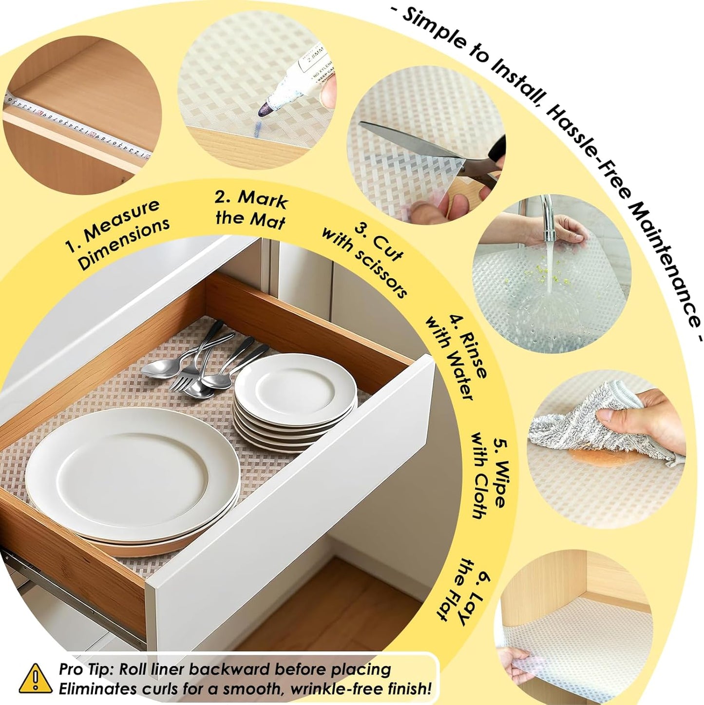 Shelf Liners for Kitchen Cabinets and Drawers, Non-Adhesive and Anti-Slip, Waterproof and Easy to Clean, Durable EVA Cabinet Mat for Refrigerator, Cupboard, Table (Clear, 11.8" W x 196.8" L)
