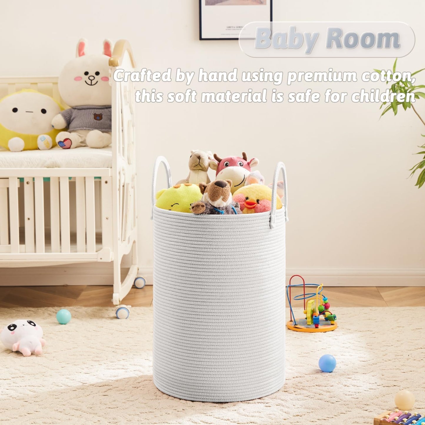 Laundry Basket,Woven Cotton Rope Laundry Hamper,40L for Decorative Storage of Dirty Clothes,Toys and Blankets in Bathroom,Baby Room and Living Room