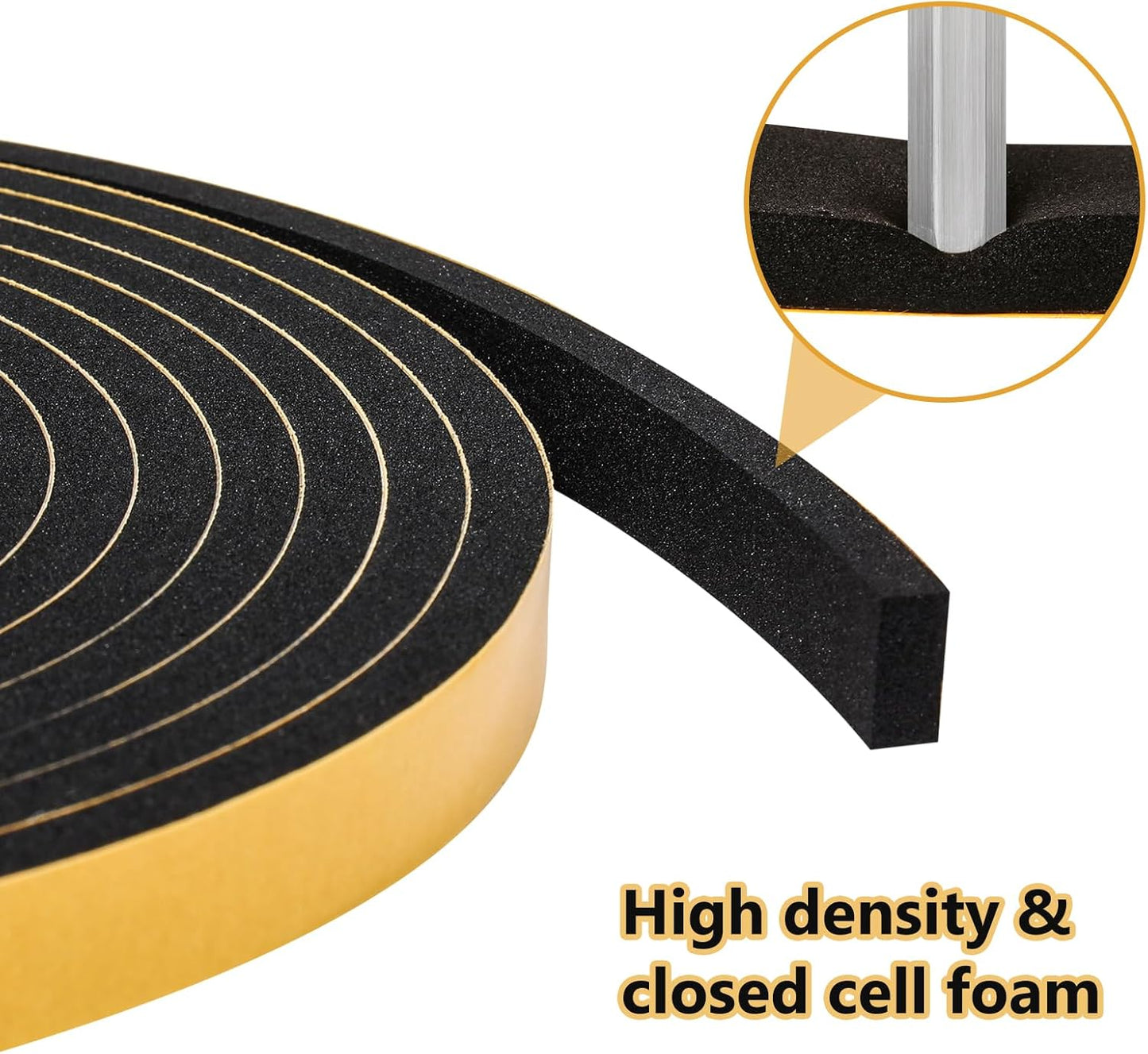 26Feet Weather Stripping Seal (1 Inch X 1/8 Inch) for Door Window, High Density Foam Tape, Soundproofing, Insulation Strip, Door Sealers for Door Frame- Black