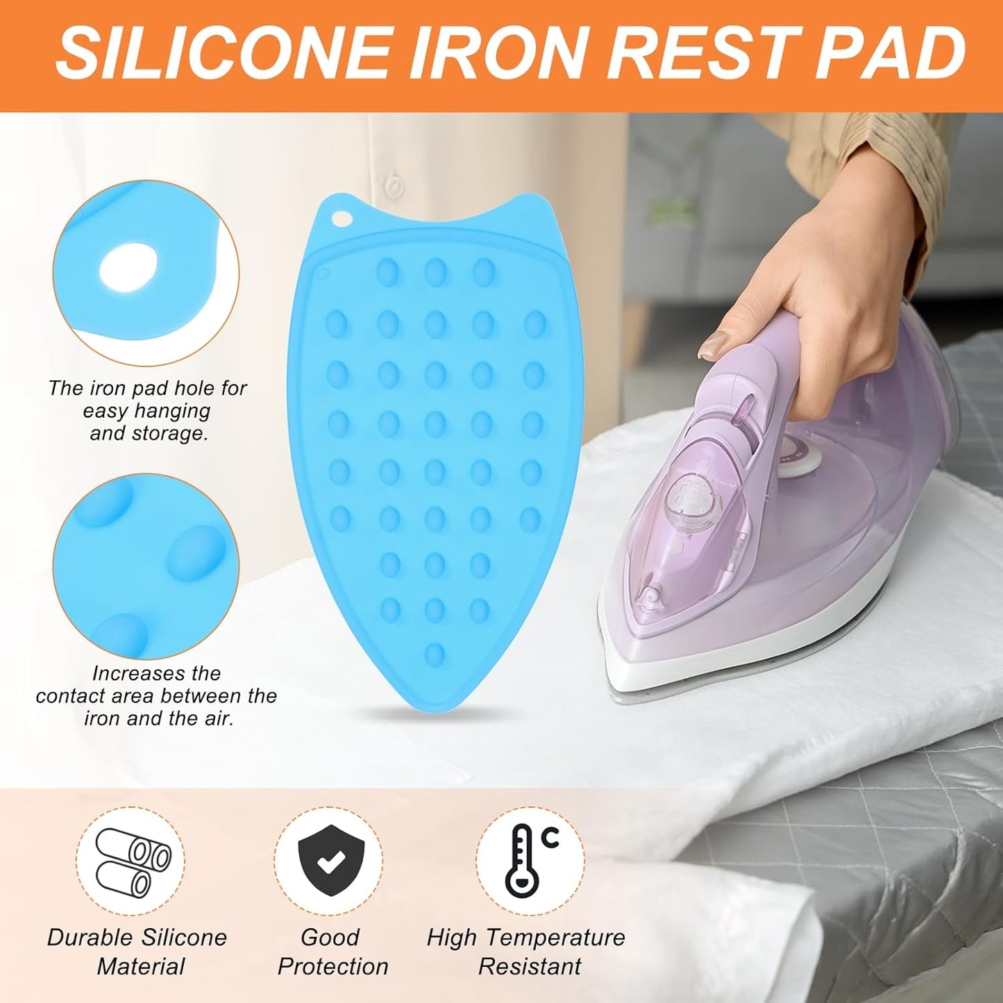 PATIKIL Silicone Iron Rest Pad, 2 Pcs Multipurpose Hot Heat Resistant Iron Rest Plate Protective Pad for Ironing Board Hot Resistant Steamer Steam Compact Mat, Blue