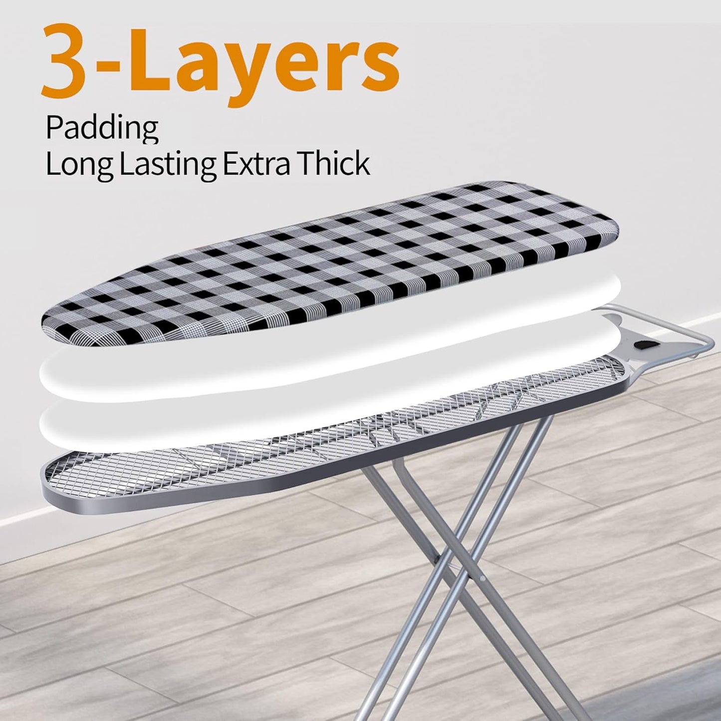 Ironing Board 13" X 43" W/Extra Thick Heavy Duty Padded Cover, Height Adjustable,Heat & Scorch Resistant Fabric, Anti-Skid Feet, Extra Wide, Easy to Fold Checkered Gray