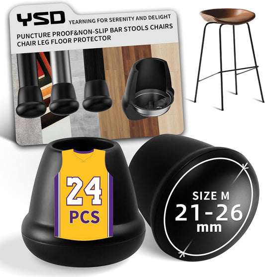 1 Inch Heavy Duty Rubber Chair Leg Caps - 24 PCS Non-Slip Furniture Floor Protectors with Metal Inserts for Wood, Tile, Carpet - Fits Chairs,Stools,Bar Stools