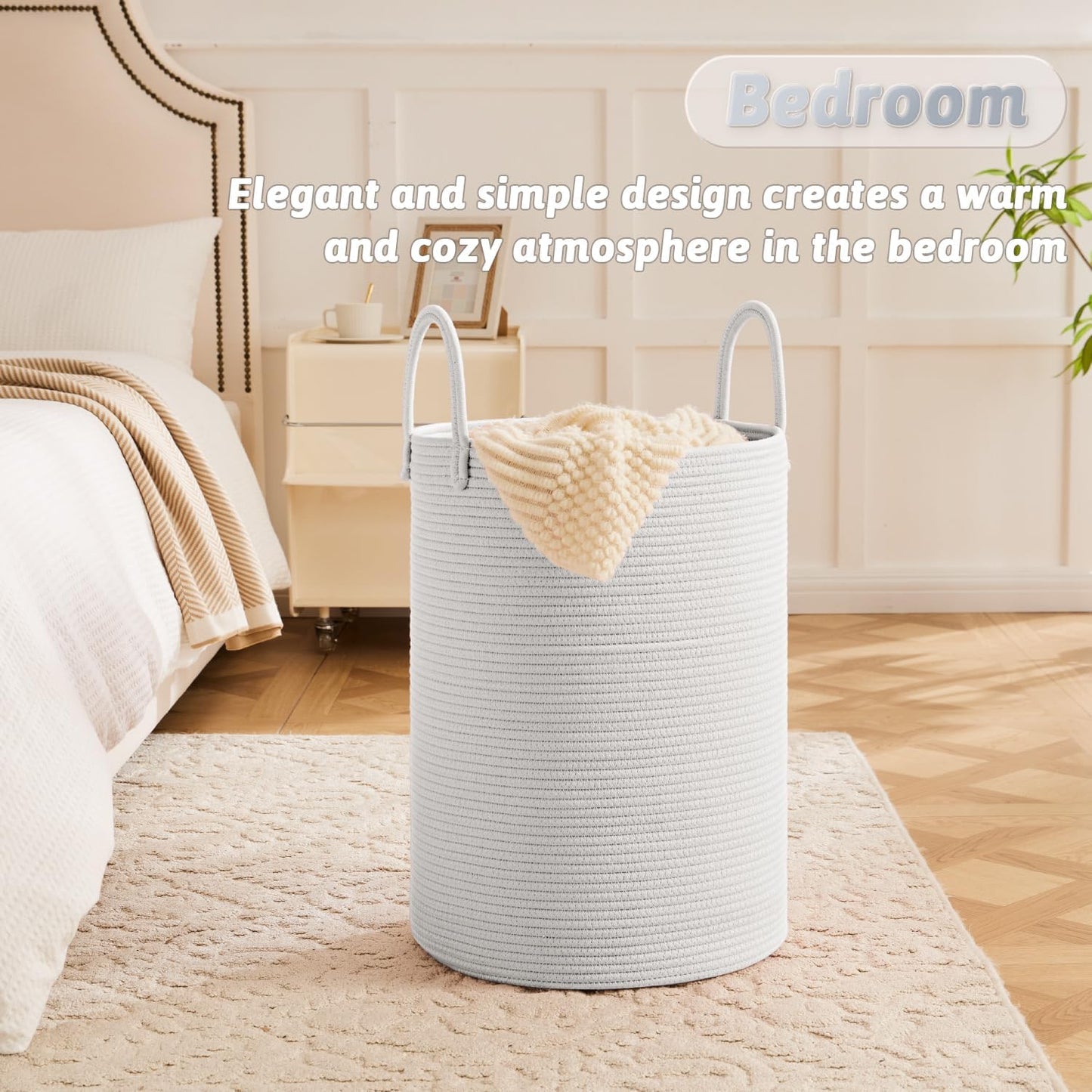 Laundry Basket,Woven Cotton Rope Laundry Hamper,60L for Decorative Storage of Dirty Clothes,Toys and Blankets in Bathroom,Baby Room and Living Room