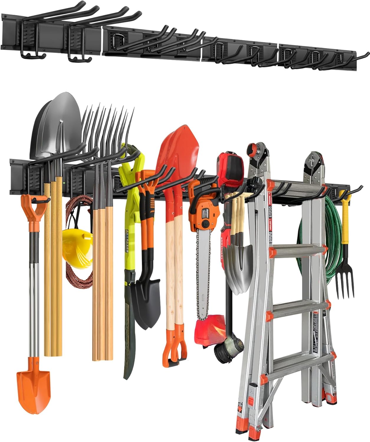 64 inches Garage Tool Organizer Wall Mount, Heavy Duty Garden Tool Organizer Rack, Hanging Storage Organization Racks Holder with 10 Hooks, for Lawn Tools, Shovel, Shed