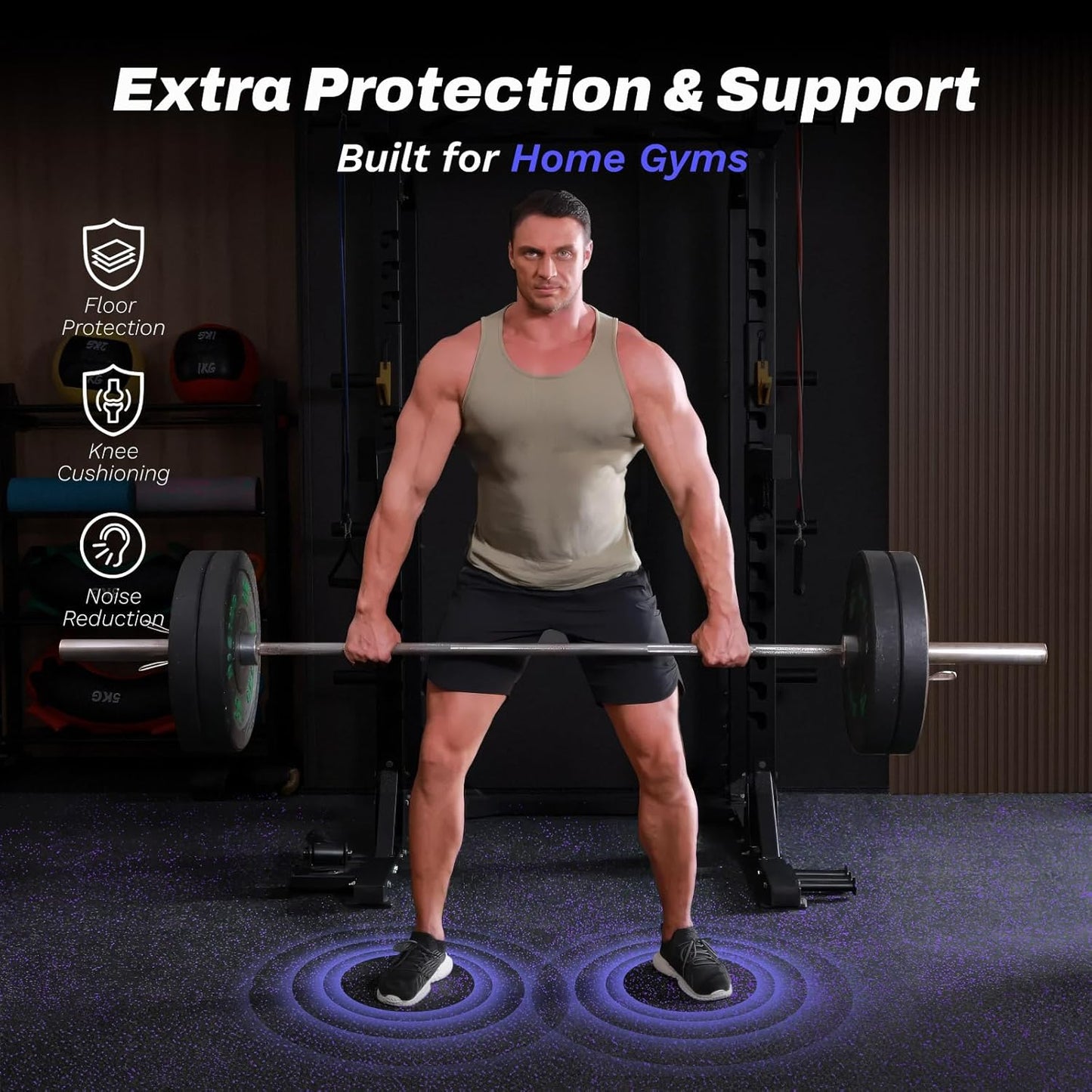 AIRHOP 0.56in Thick 24 Sq Ft Exercise Equipment Mats, 6 Tiles Upgraded Rubber Top with High Density EVA Foam, Large Interlocking Puzzle Gym Flooring for Home Gym, Heavy Weight Workout, 24 x 24in