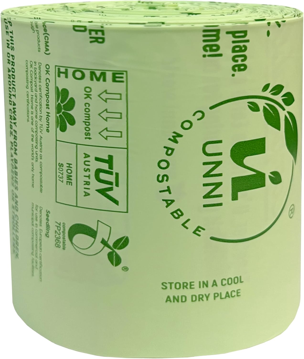 UNNI Compostable Trash Bags, 3 Gallon / 11.35 Liter, 600 Count Value Pack, Extra Thick 0.71 Mil Kitchen Food Scrap Bin Liners, Certified by BPI, CMA & OK compost HOME, Meets the ASTM D6400 Standard