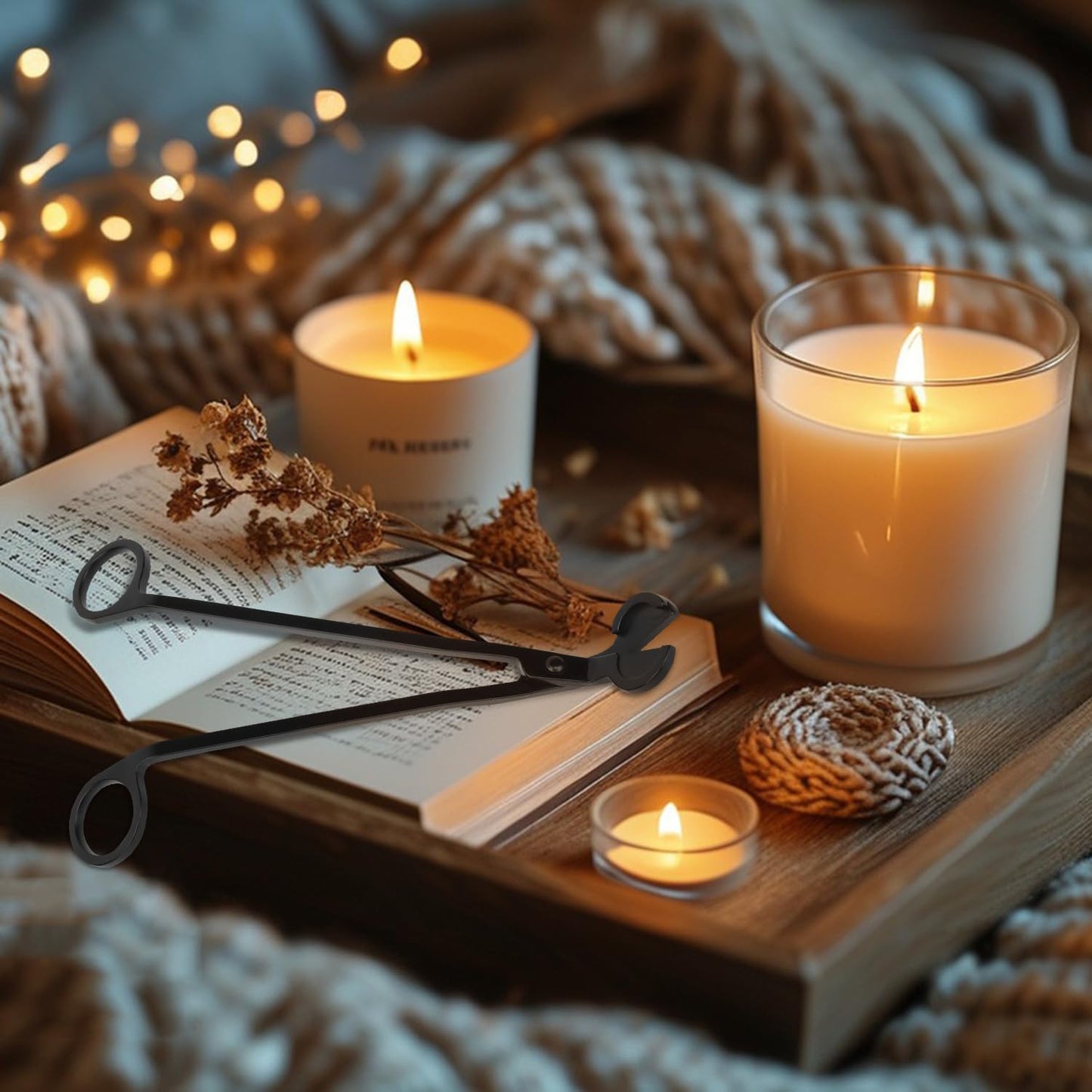 7 Piece Black Candle Wick Trimmer, Polished Wick Cutter Scissor, Premium 430 Stainless Steel Candle Wick Cutter, Wick Clippers Scissor for Elegant Candle Care