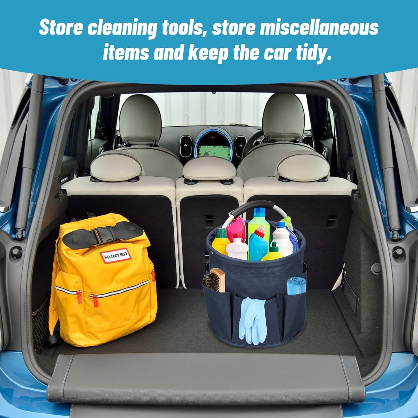 Qivine 17L Cleaning Caddy with Handle, Cleaning Supply Caddy Foldable Tool Bag Cleaning Products Organizers Portable Cleaning Bucket Organiser for Storing Towels(Blue)