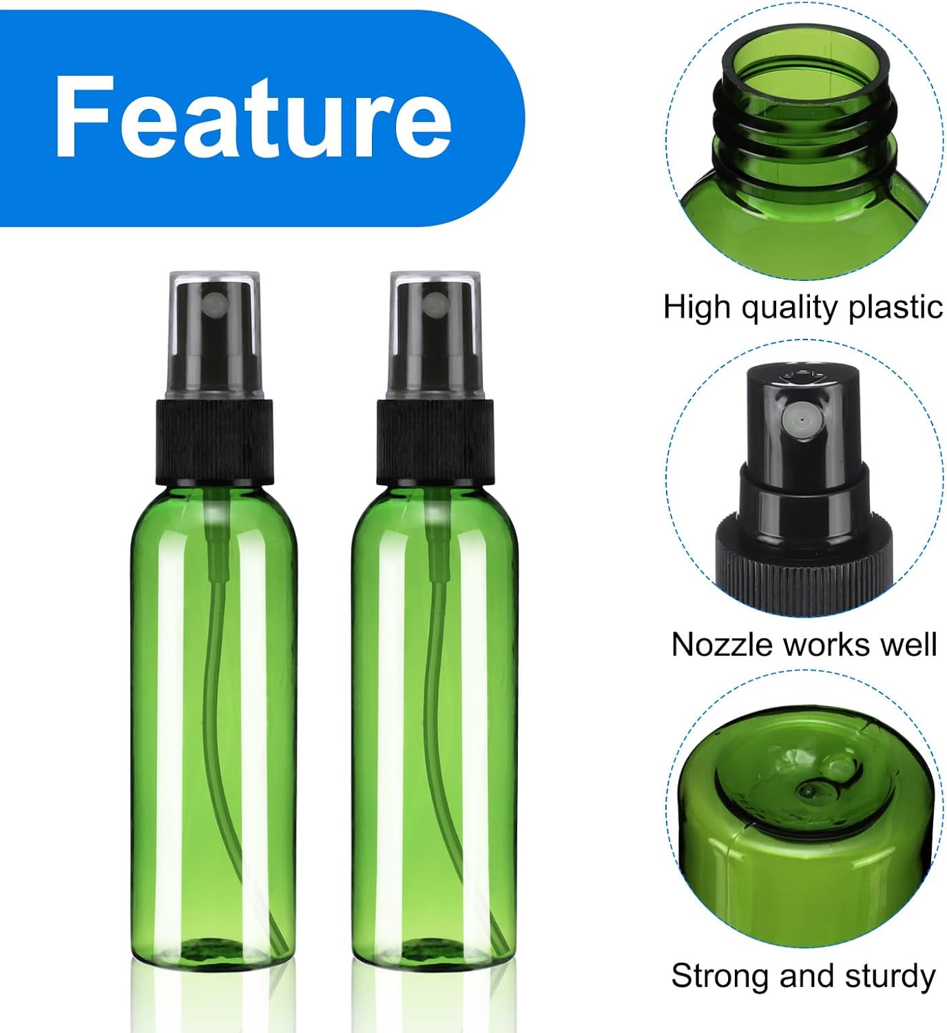 uxcell 100Pack Spray Bottles, 2Oz/60ML Reusable Clear Empty Mist Plastic Mini Travel Bottle Set,Small Refillable Liquid Containers for Household Use, Essential Oil, Cleaning (Green Black)