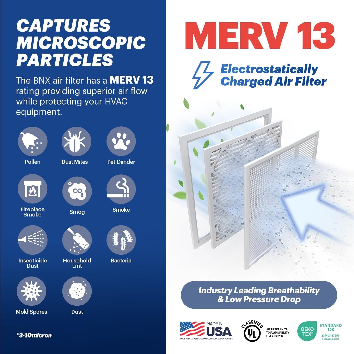 BNX TruFilter 18x20x1 Air Filter MERV 13 (12-Pack) - MADE IN USA - Electrostatic Pleated Air Conditioner HVAC AC Furnace Filters for Allergies, Pollen, Mold, Bacteria, Smoke, Allergen, MPR 1900 FPR 10