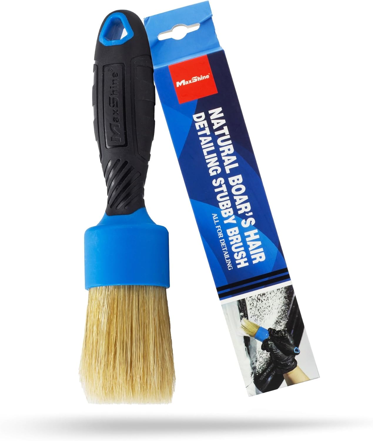 Maxshine Universal Blue 100% Boar's Hair or Mixed Bristle Stubby Detailing Brush – Premium Detail Brush for Interior & Exterior – Ideal for Wheels, Engines, Air Vents & Trim Cleaning