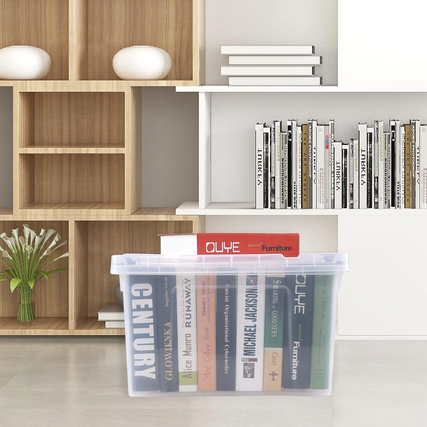 4 Pack 22 L Clear Plastic Storage Box with Wheels, Latch Storage Bin with Lid