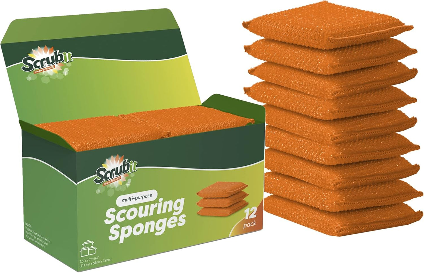 SCRUBIT Multi-Purpose Dish Scrub Sponge, Non Scratch Scouring Pads, Cleaning Sponges for pots, Dishes & Non-Stick Cookware - Pot Scrubber Sponges for Kitchen & Bathroom - 12 Pack Dish Sponge (Orange)