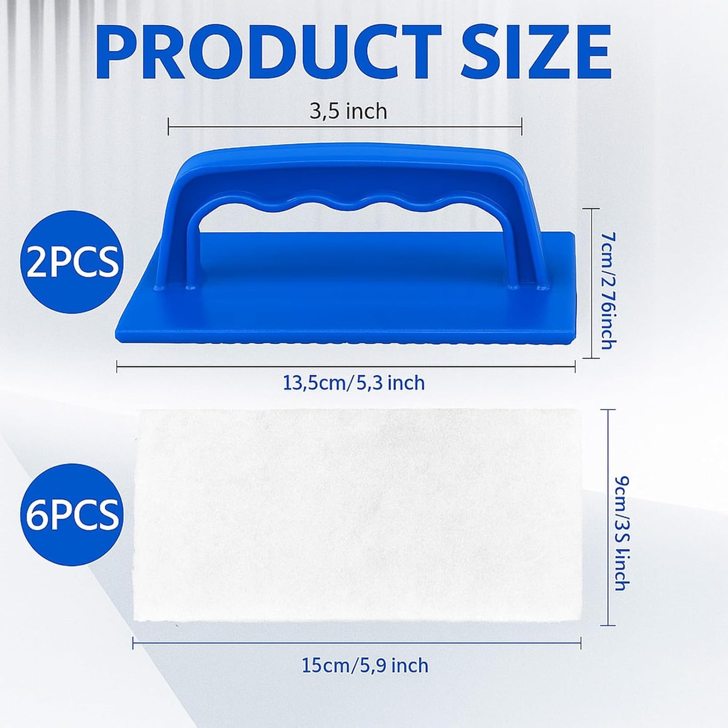 6 Pcs Hand Scrubber, Bathtub Scrubber with Handle, Non-Scratch Bathroom Scrubbing Pads for Cleaning Shower Tile Bathtube Sink Swimming Pool Step & Corner (Blue)
