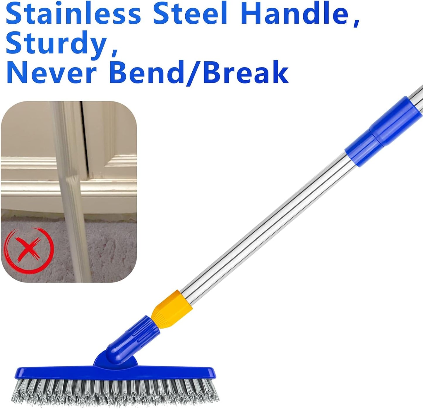 ITTAHO 12" Wide Floor Scrub and Grout Brush Set With Long Extendable Handle - Stiff Bristle Heavy Duty Cleaner for Tile, Deck, Garage, Kitchen, Bathroom