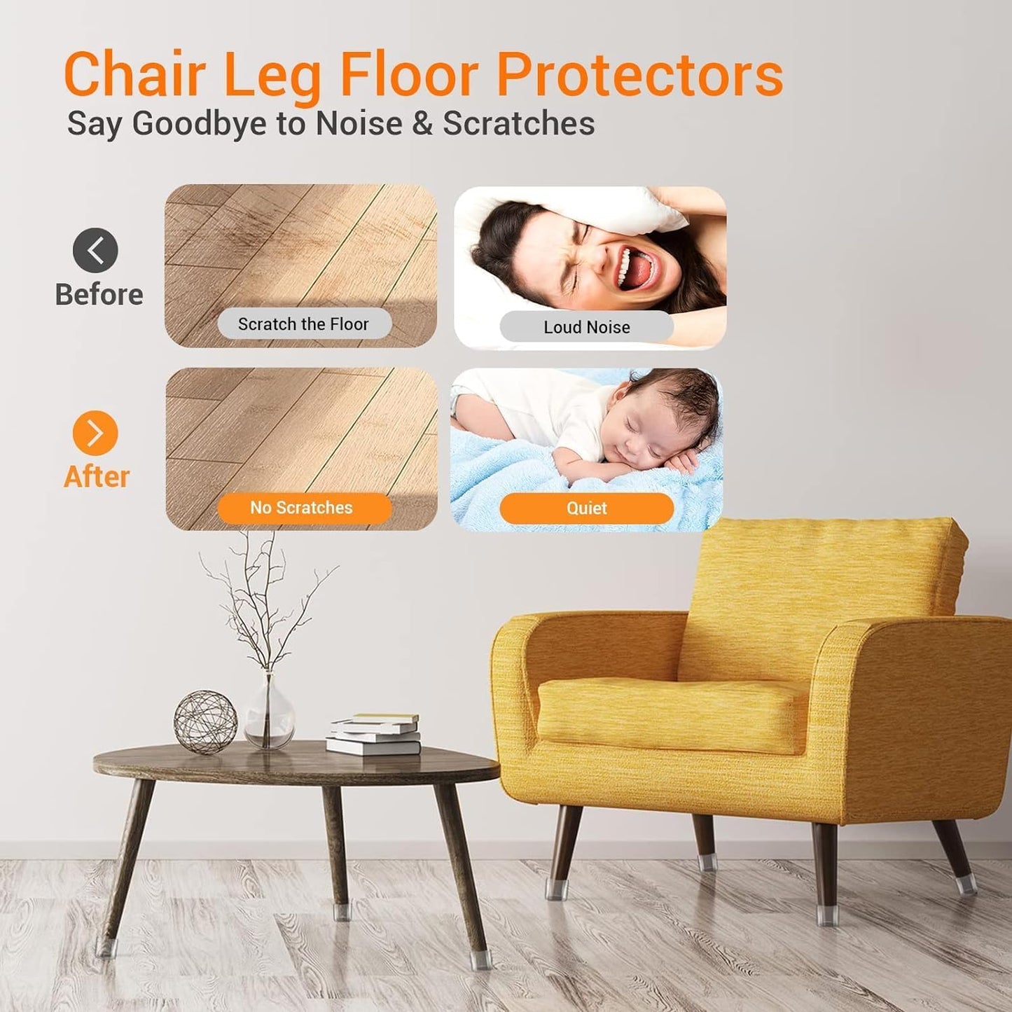 36Pcs Black Square Chair Leg Floor Protectors, Felt Furniture Pads for Hardwood Floors, Chair Leg Protectors for Hardwood Floors, Floor Protectors for Chairs, Reduce Noise - Large, Black