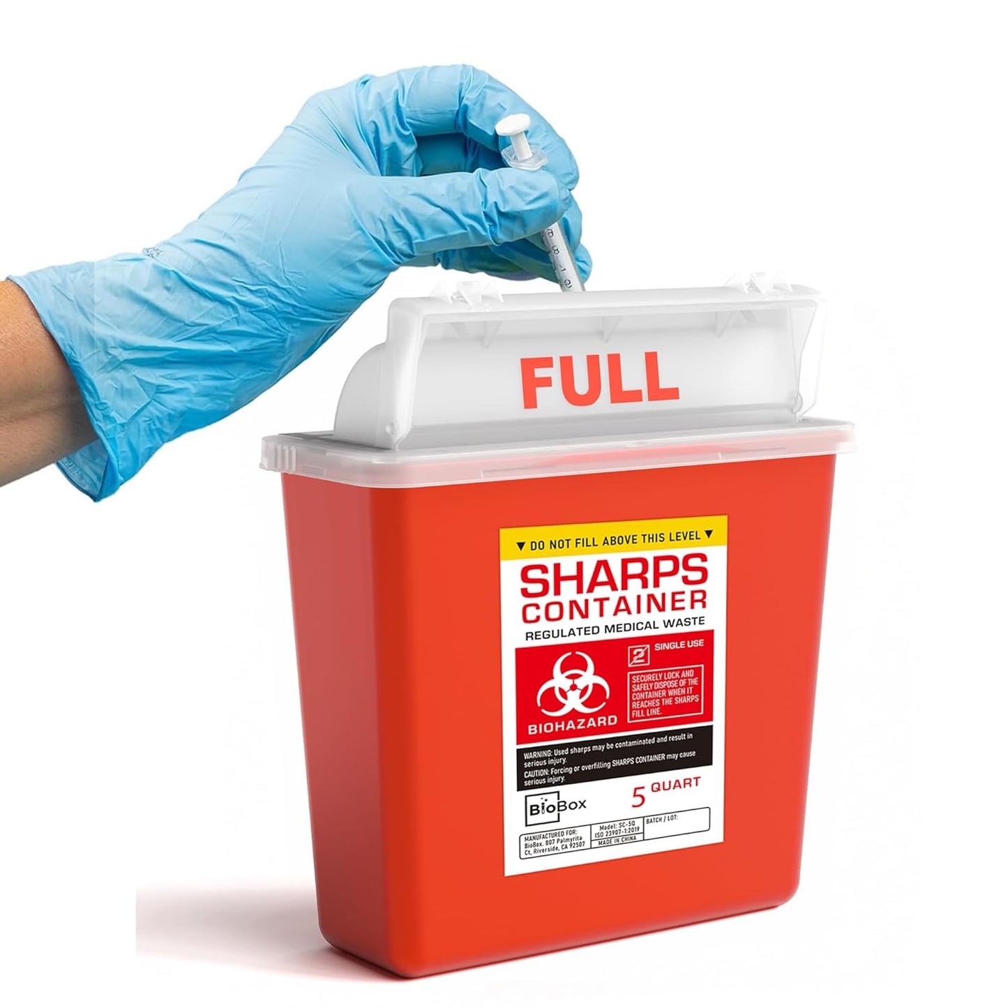 Sharps Container Large - Sharps Containers for Home Use and Labs - Portable Needle Disposal and Travel Size Biohazard Bin - 5 Quart Plus (Pack of 1)