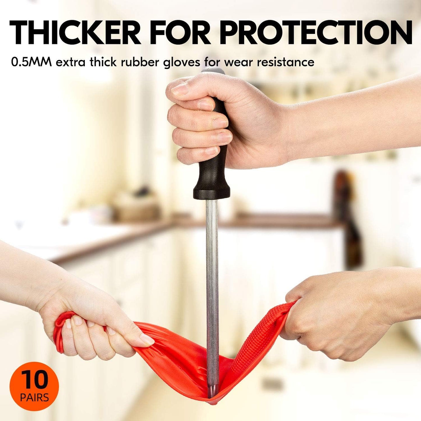 Vgo... 10-Pairs Reusable Household Gloves, Long Sleeve, Thick Latex for Kitchen, Cleaning, Washing, Working, Painting, Gardening, Pet Care (Size M, Red, RB2143)