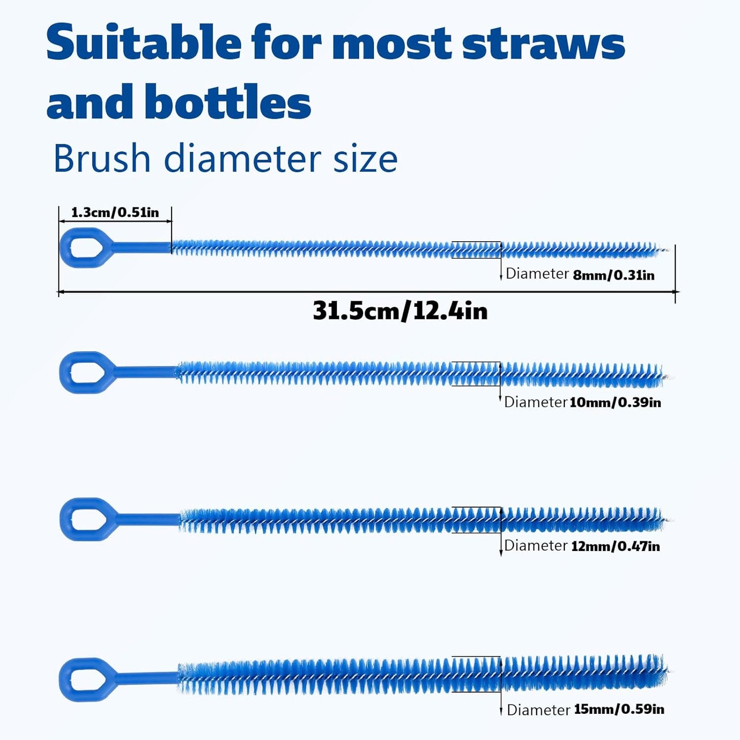 6pcs 12.4in Extra Long Straw Brushes for Stanley, 4 Diameters Full Bristles Coverage Straw Cleaner Brushes Reusable Cleaning Accessories for Tumbler Sippy Cup Bottle Tube(Blue)