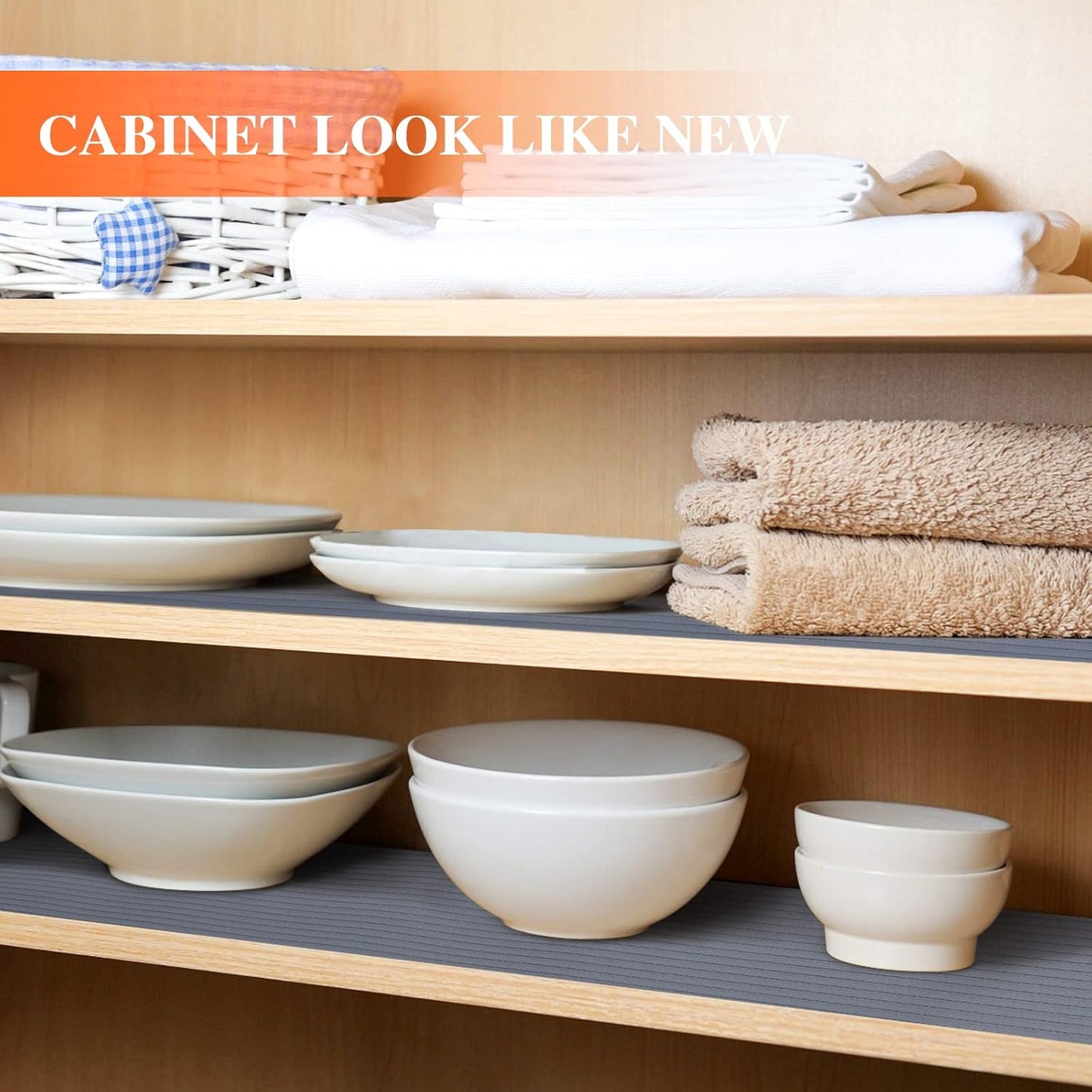 Shelf Liners for Kitchen Cabinets, 16Inch x 20Ft, Non Adhesive Shelf Liner, Non-Slip Kitchen Drawer Liners, Waterproof Durable Cabinet Liners for Shelves, Refrigerator, Pantry, Dark Gray