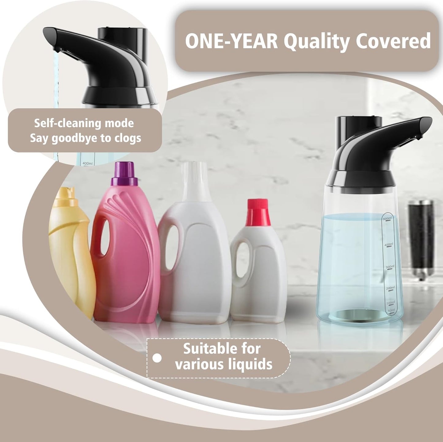 Automatic Soap Dispenser Touchless 23.7oz/700ml Rechargeable Liquid Soap Bottle with Motion Sensor for Bathroom & Kitchen