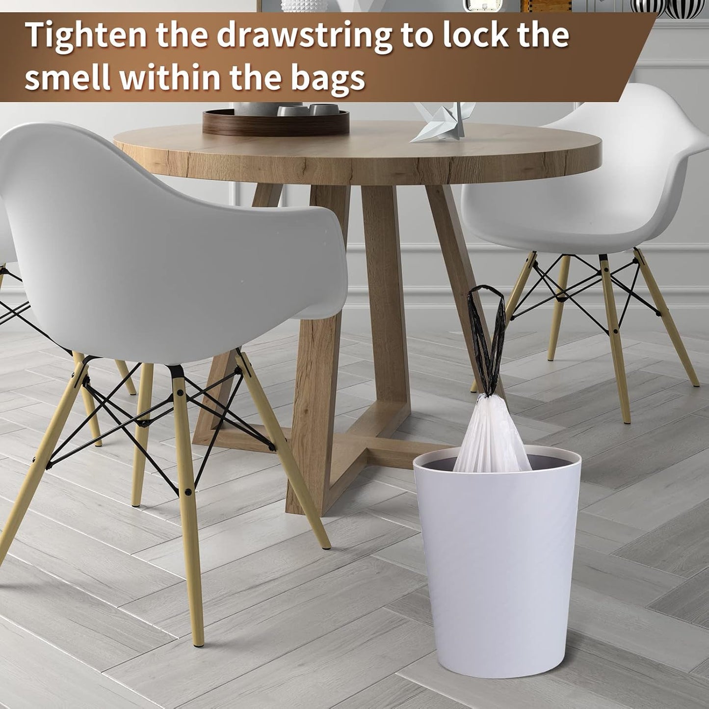 Trash Bags Drawstring Garbage Bags 8 Gallon Thickened Stretchy,Bathroom,Bedroom,Kitchen,Office and Living Room(100 Count)