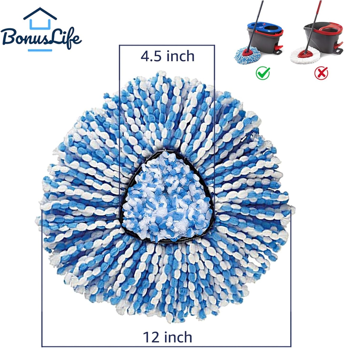 BonusLife 8-Pack Mop Head for O-Ceda RinseClean Spin Mop Refill 2-Tank System Only Easy Cleaning Microfiber Replacement